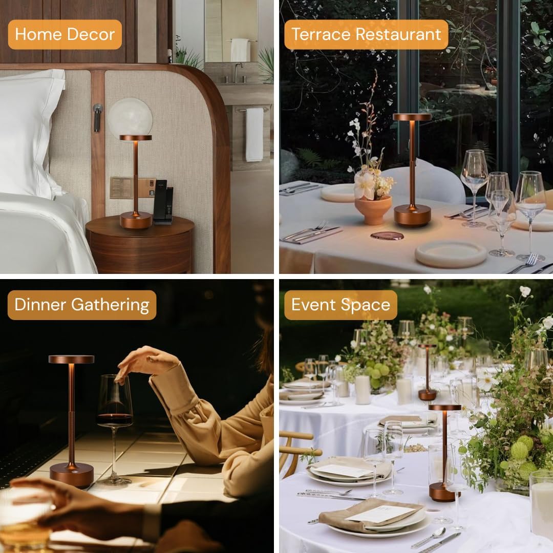 Rechargeable Cordless Table Lamp with 5000mAh Battery IP54 Waterproof LED | Set of 2 Coffee with Touch 3-Color Stepless