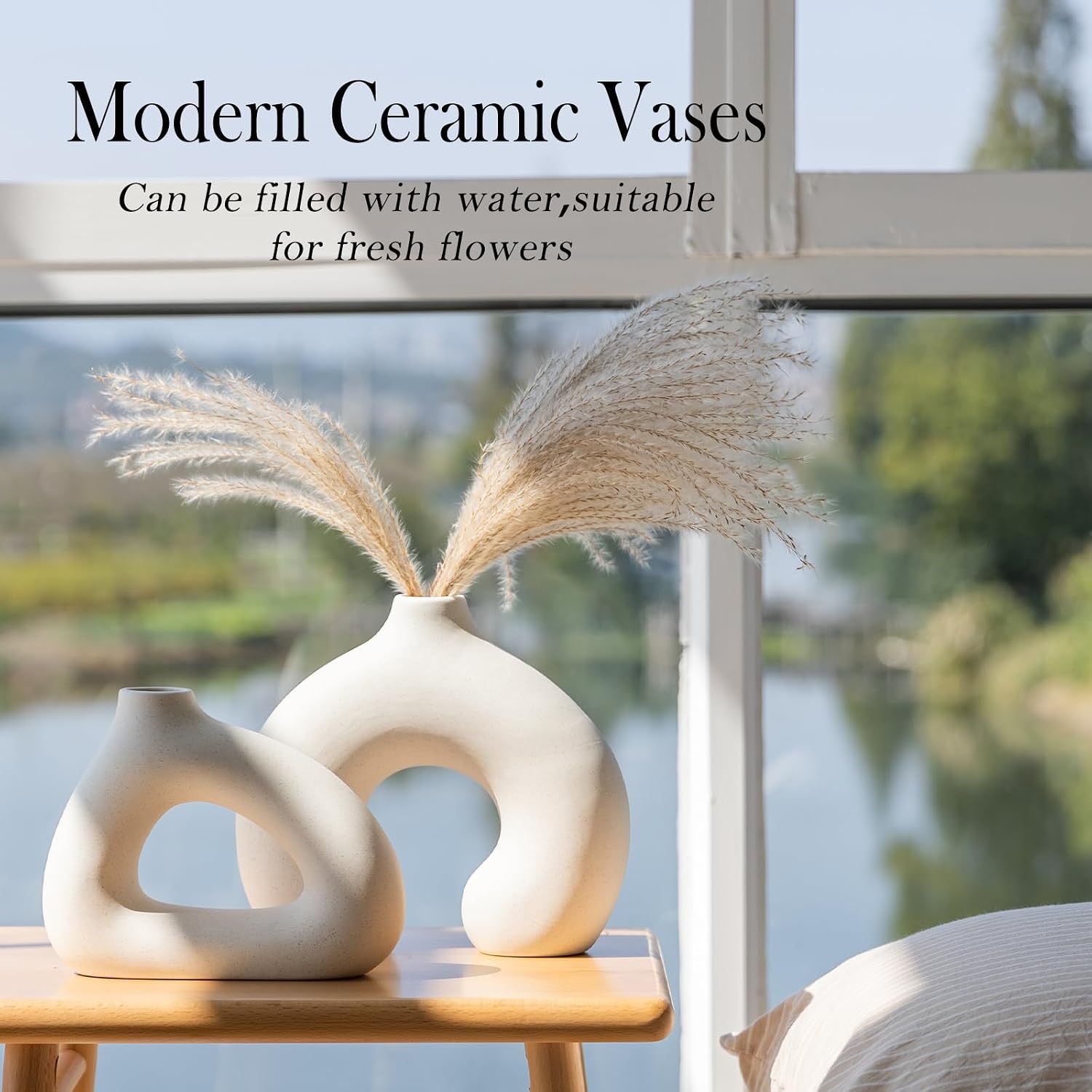 Ceramic Vase for Modern Home Decor / New Dount Vase / White / Set of 2