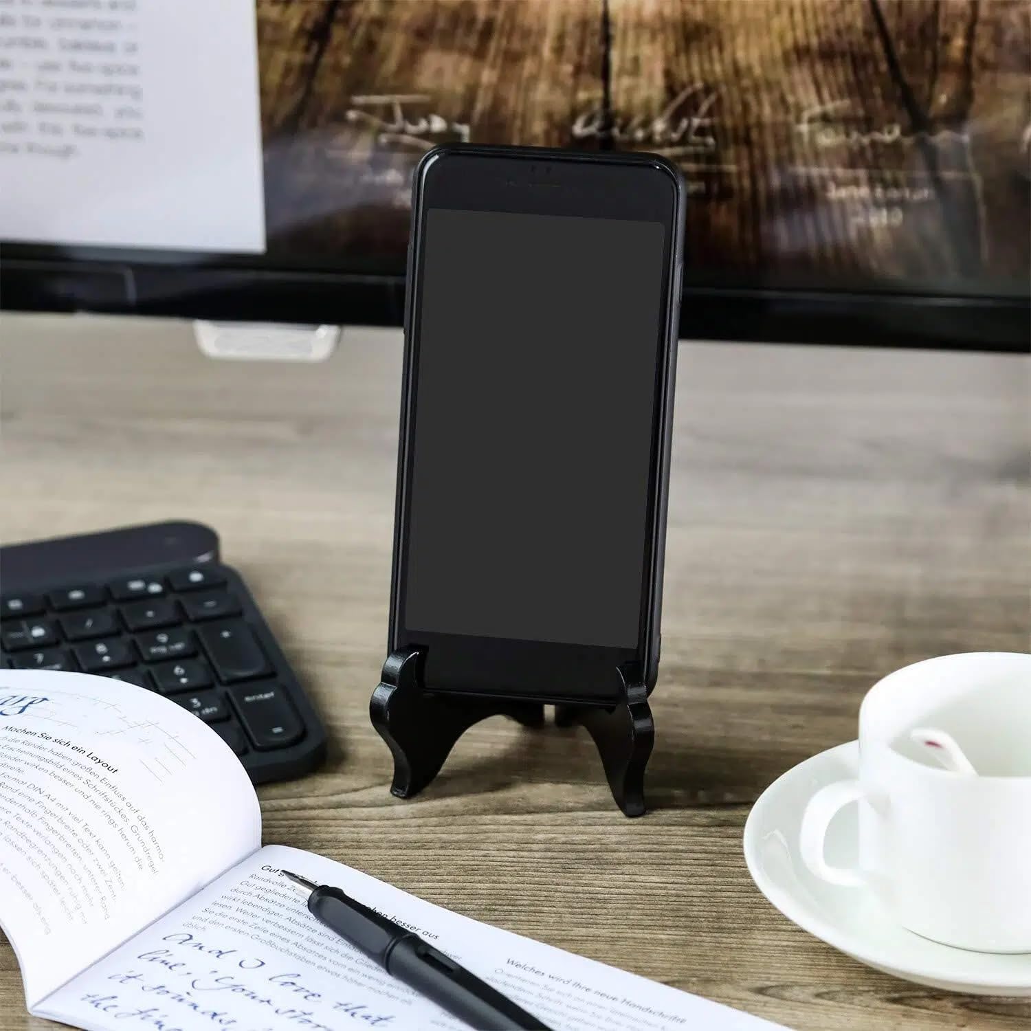 Packs Wooden Display Stand Decorative Plate Stands for Display Picture Frame Holder / Black / 4 Inch