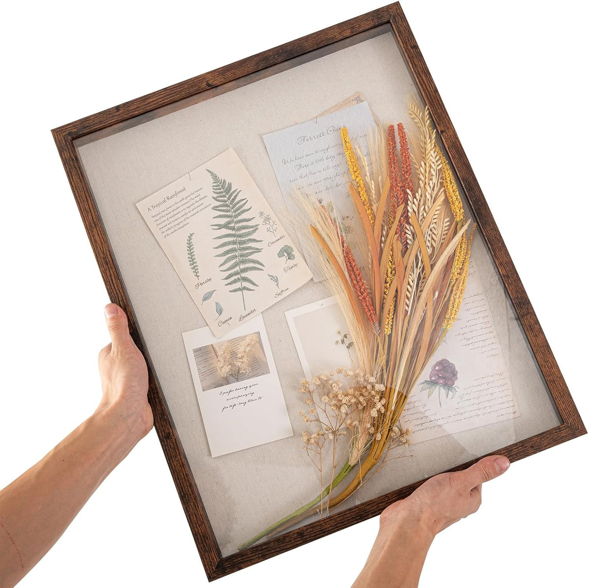 Muzilife 16x20 Shadow Box Wood Picture Frame, Tempered Glass, Honey Brown | FSC-Certified MDF | Soft Acid-free Linen