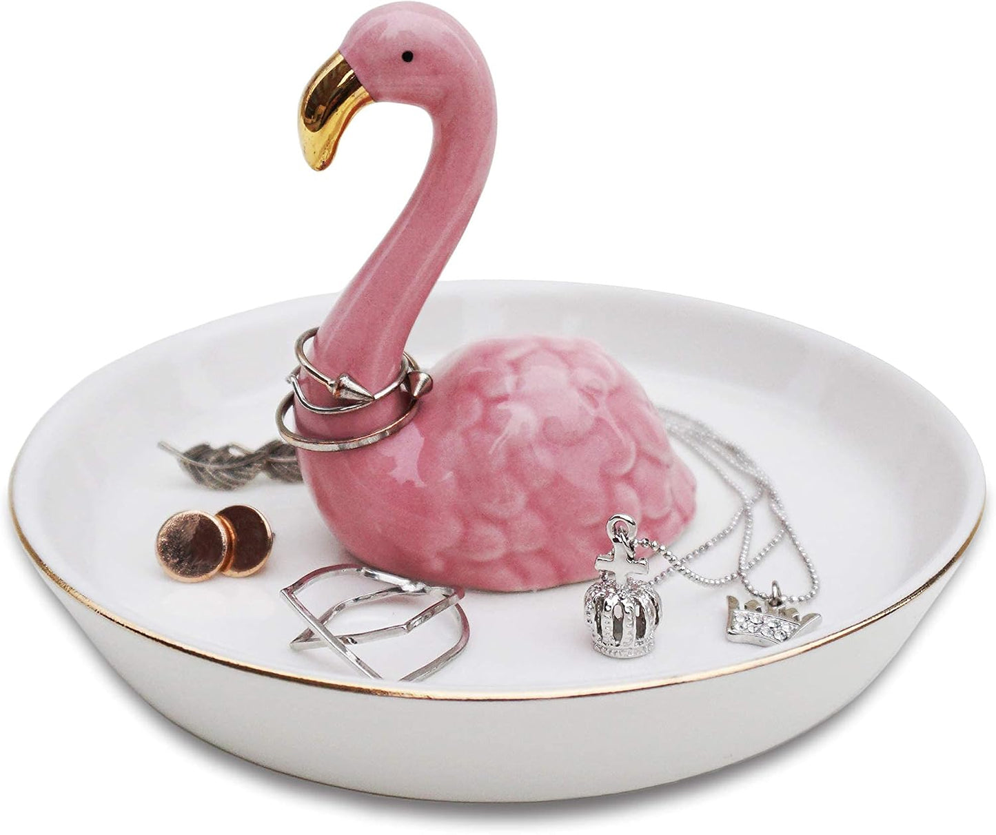 Jewelry Holder & Ceramic Ring Dish / Flamingo / Pink
