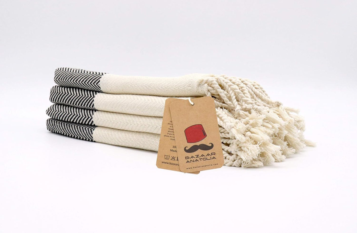 Hand Towels - Set of 4 | 39" x 19" - Decorative Turkish Hand Towel for Bathroom, 100% Cotton, Kitchen, Face, Hair, Tea