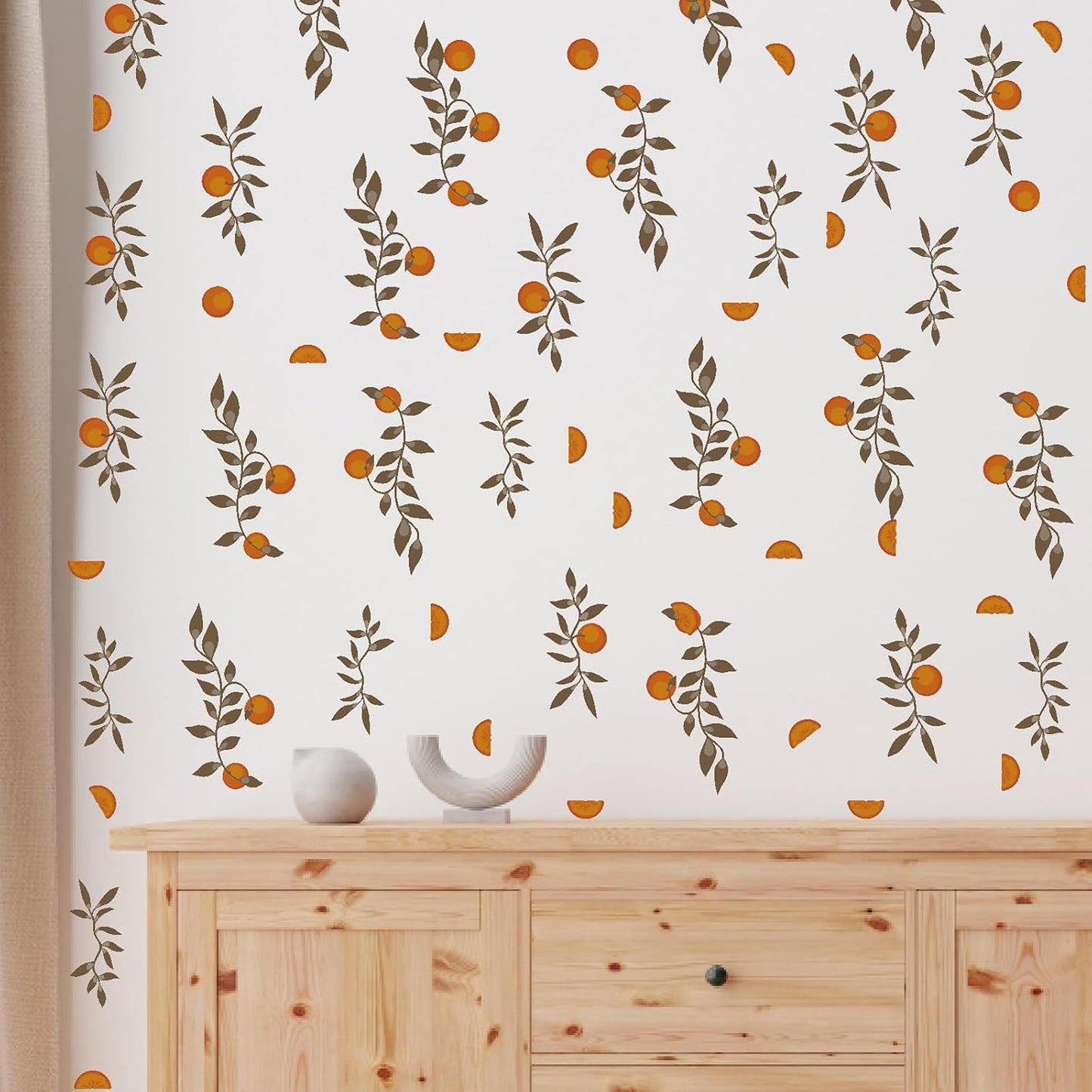 Wall Decals Boho Fruit Leaf Wall Stickers Small Tree Leaf Sticker Vintage Green Leaves / Orange Leaf