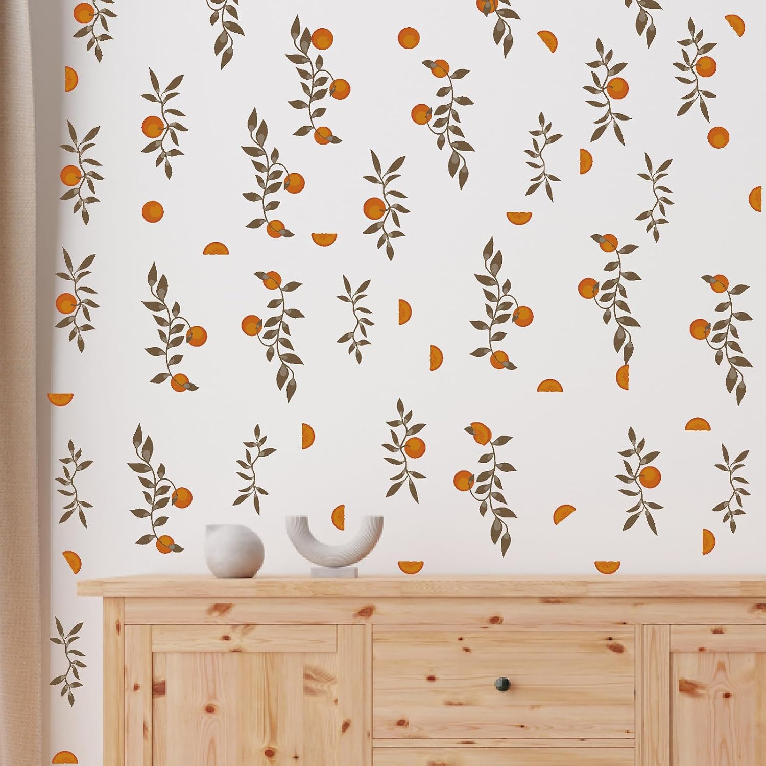 Wall Decals Boho Fruit Leaf Wall Stickers Small Tree Leaf Sticker Vintage Green Leaves / Orange Leaf