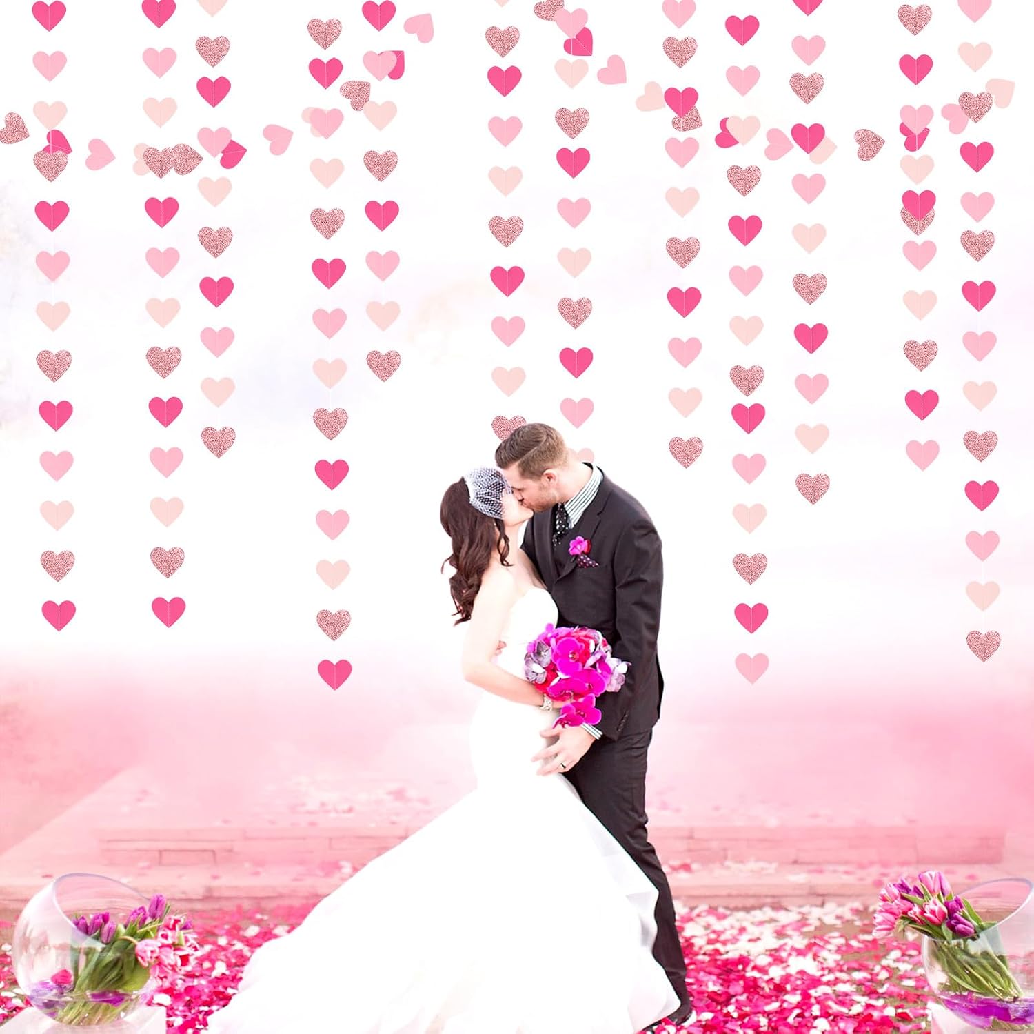 Hot-Pink Rose-Gold Party Decorations Heart-Garland / Pink Rose Gold / 52 Inch