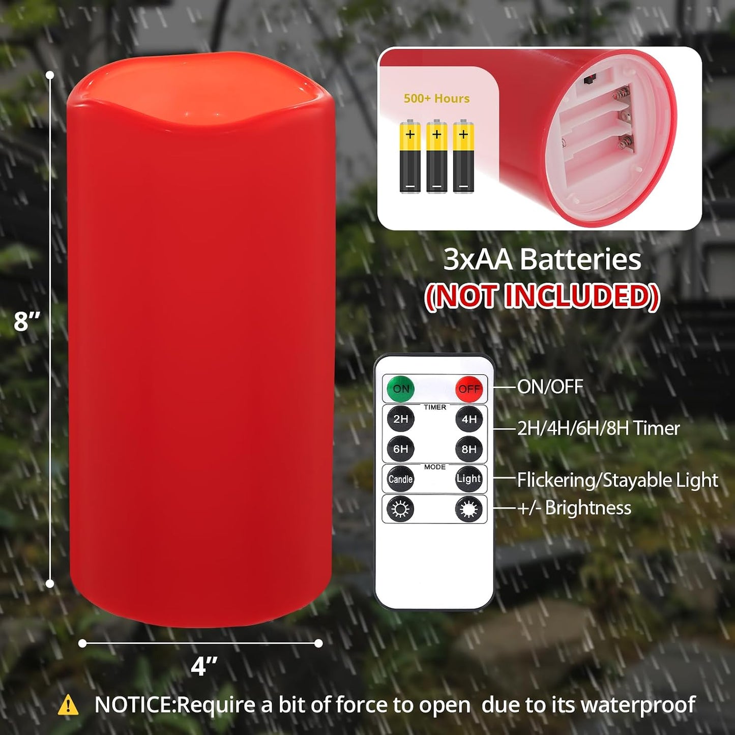 NURADA 8" x 4" Large Outdoor Flameless Candles - Waterproof LED Pillar Flickering Candle Battery Operated with Timer