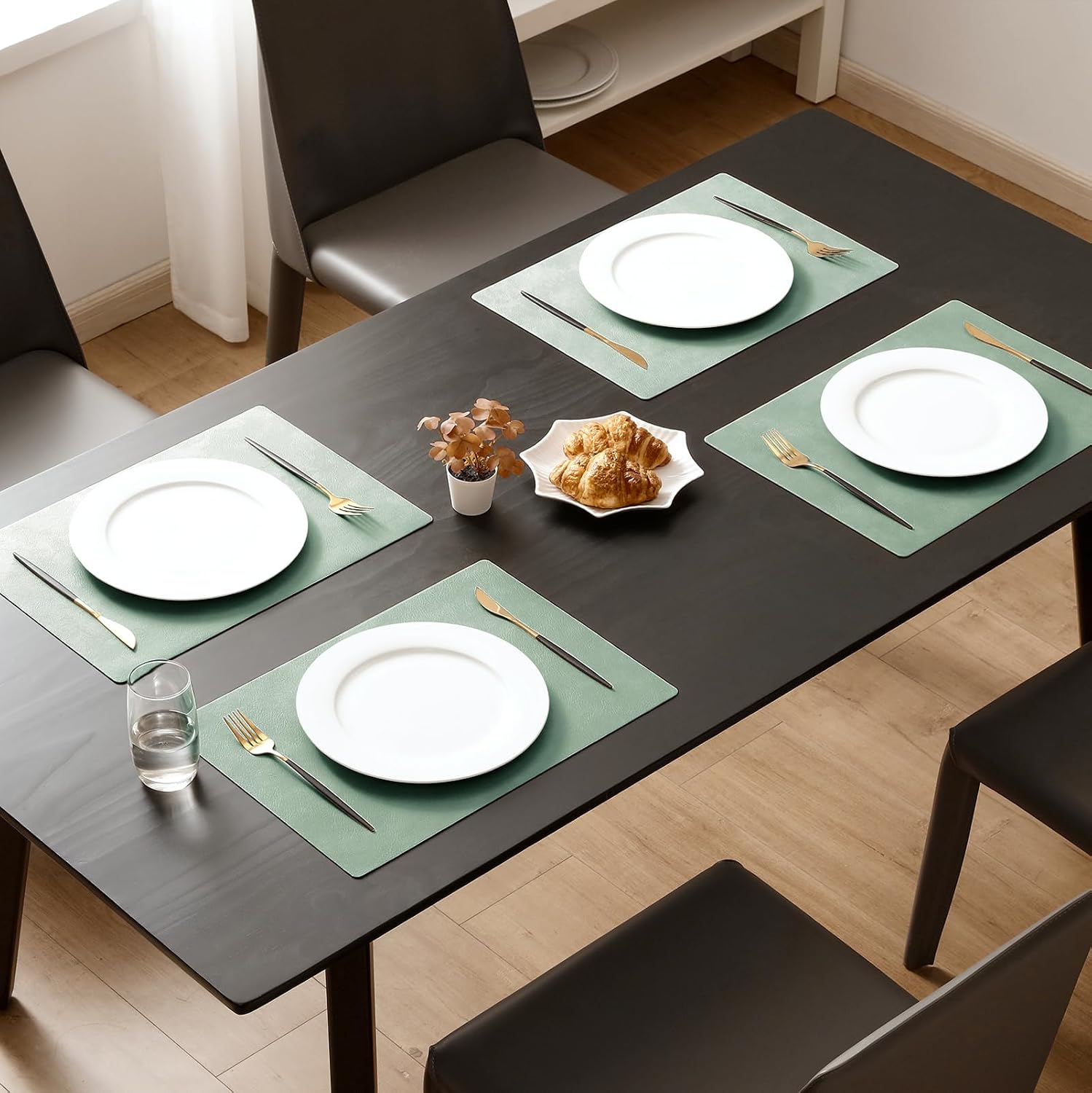 MOSAYT Vinyl Placemats Set of 12-12 X 17 Inch - Faux Leather 100% Waterproof Oil-Proof Wipeable PU Place Mats, Heat