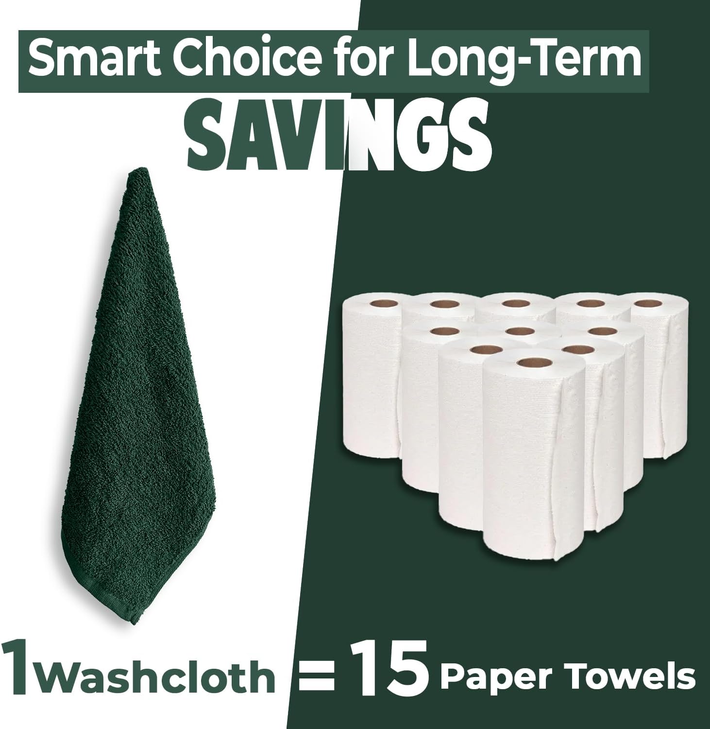 DAN RIVER 24 Pack Cotton Wash Cloths Set for Showering [12x12] Huntergreen | Lighter Weight, Quick to Dry, Super Soft &