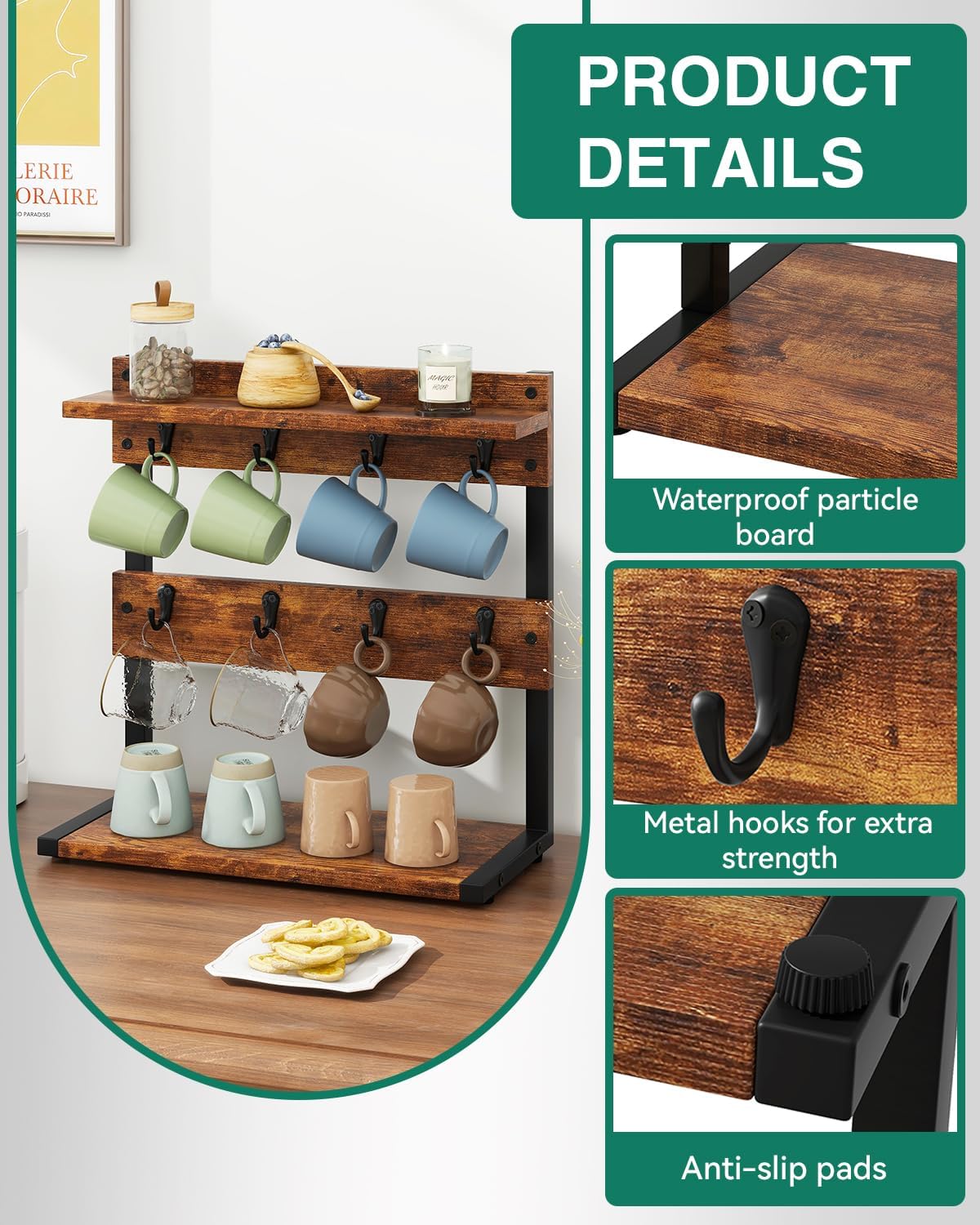 IBUYKE Countertop Mug Tree,Coffee Mug Cup Holder,Brown TBJ002H | Coffee Cup Holder Mug Display Organizer Mug Holders