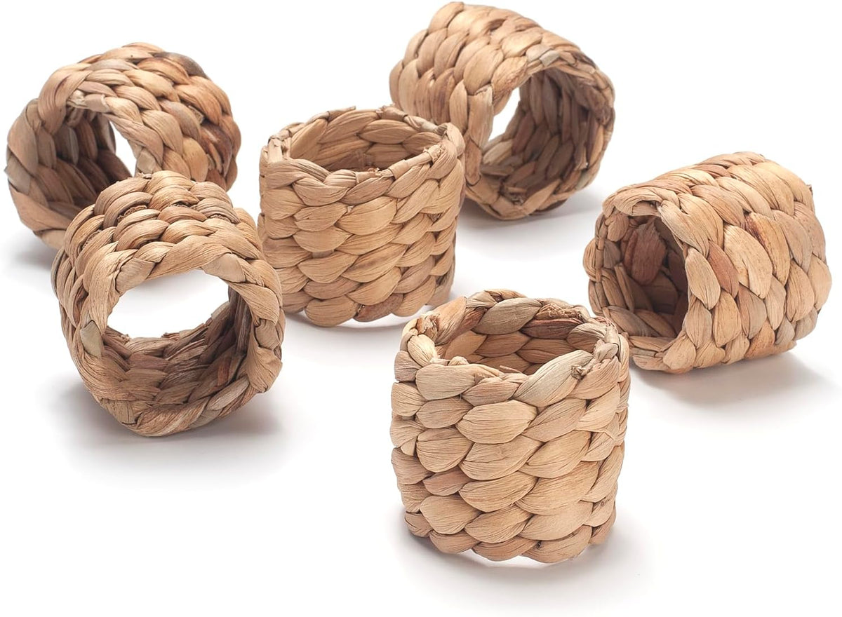 Napkin Rings Set of 24, Handmade Water Hyacinth Boho Napkin Rings, Rustic Farmhouse and Beach-Inspired Rattan Napkin