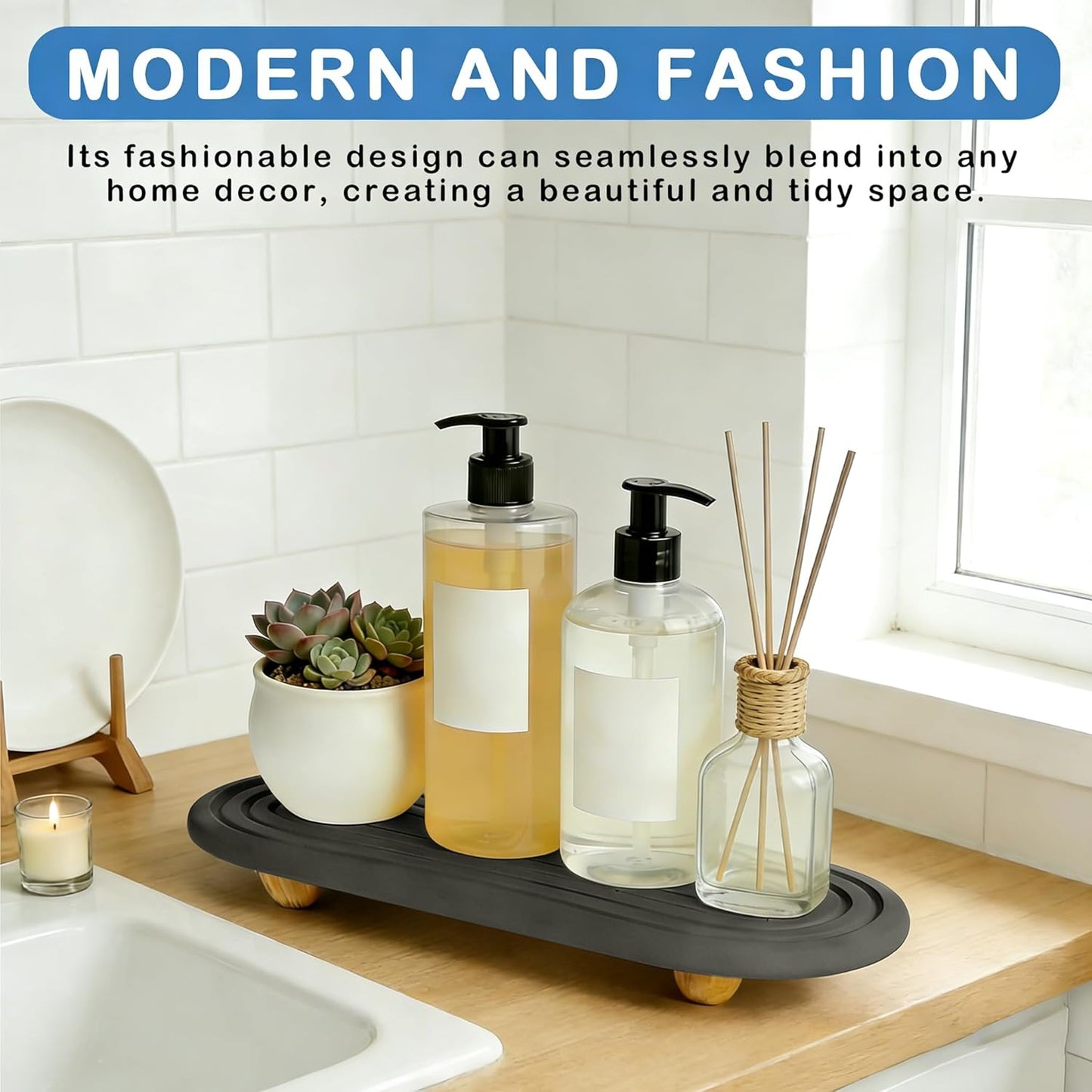 Instant Dry Sink Tray / Dark Gray Wooden Foot 4circles Large