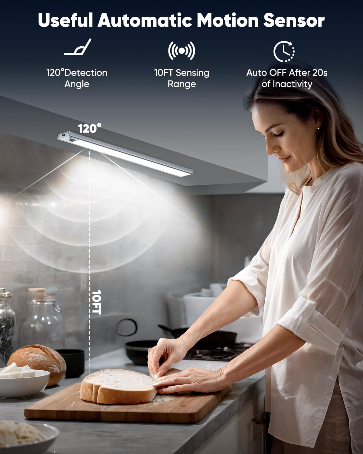 Under Cabinet Lights, 14'' LED Rechargeable Battery Operated Motion Activated Night Light Indoor, 3200mAh Magnetic