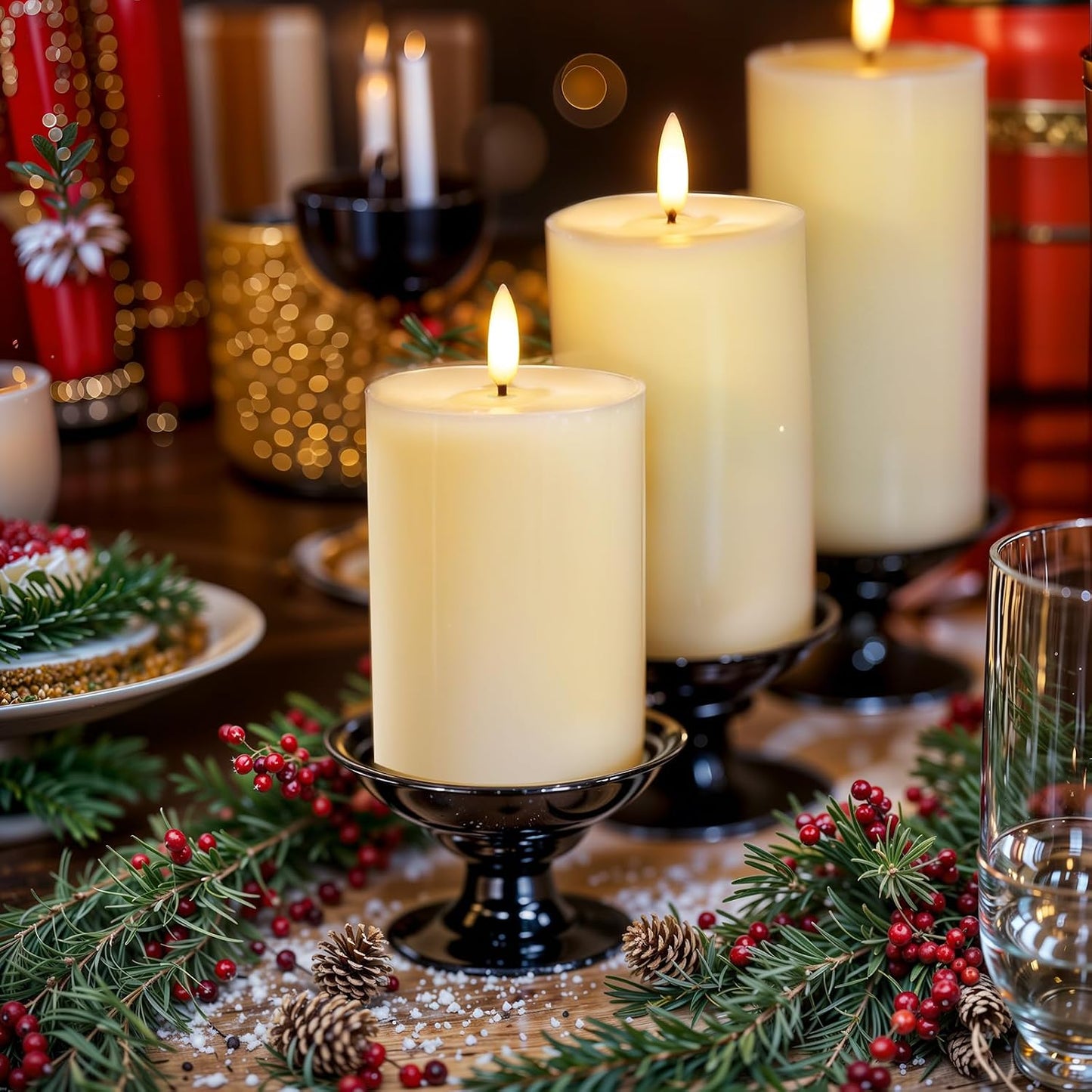 Homemory White Flameless Candles Battery Operated with Remote Timer, 3PC | Rael Wax LED Pillar Candles with Realistic