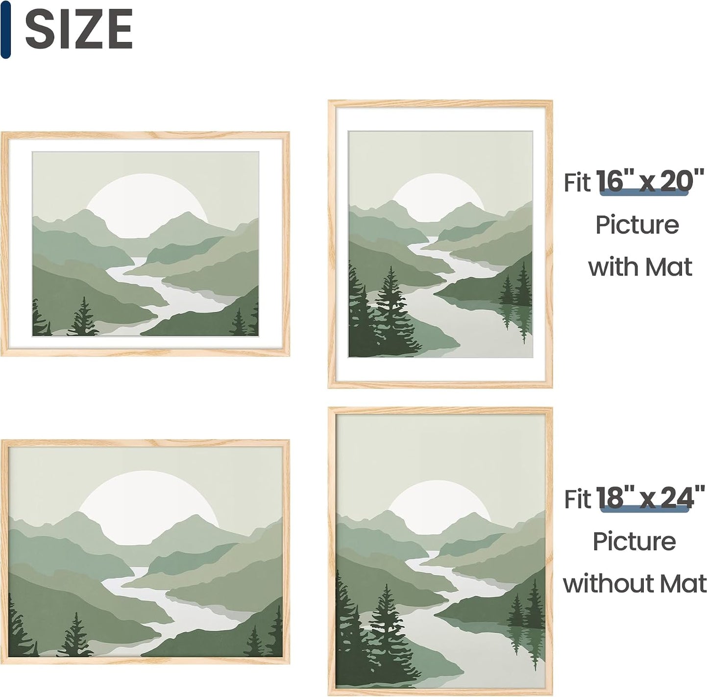 ENJOYBASICS 18x24 Poster Frame, Wall Gallery Frames Set of 2, Natural | Fit 18 x 24 Pictures, Horizontal or Vertical