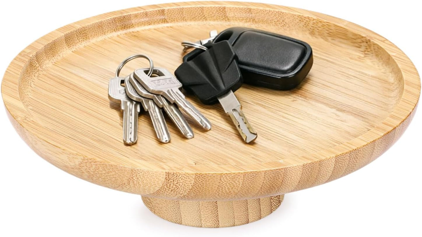 Key Bowl for Entryway Table Wooden Fruit Bowl Small Pedestal Bowls / 7.9 Inches / Natural Color