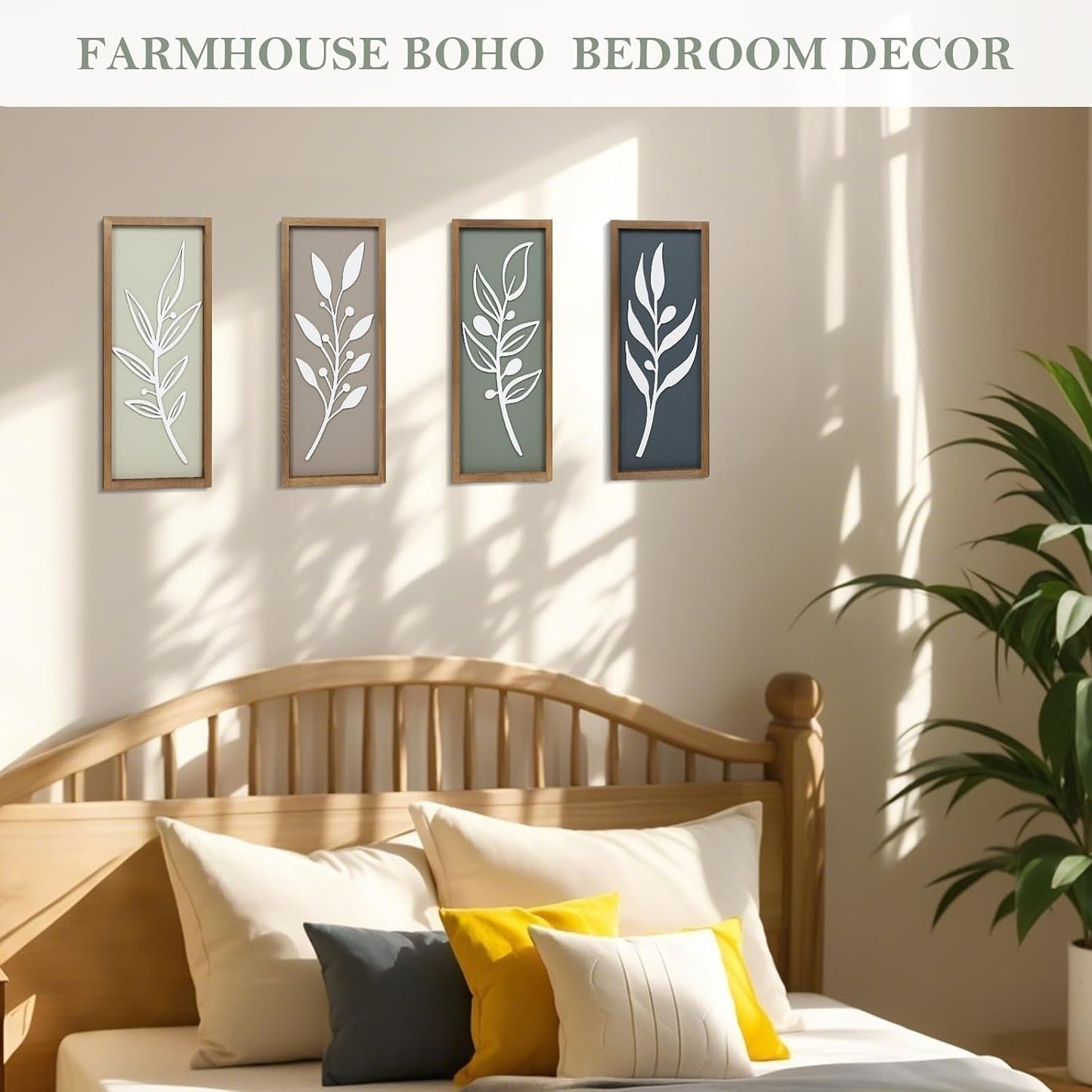 Minimalist Botanical Farmhouse Bathroom Wall Decor / Tree Leaf Brown / Set of 4