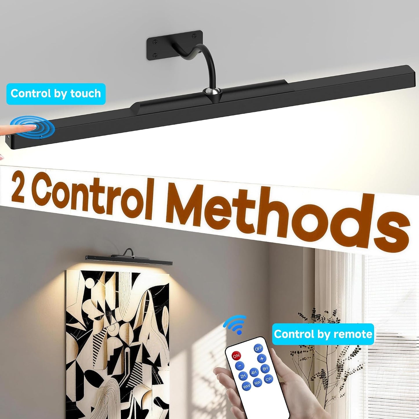 Gallery Picture Light Black,6000mAh Wireless Artwork Lighting,Rechargeable Battery Powered Remote Dimmable LED for