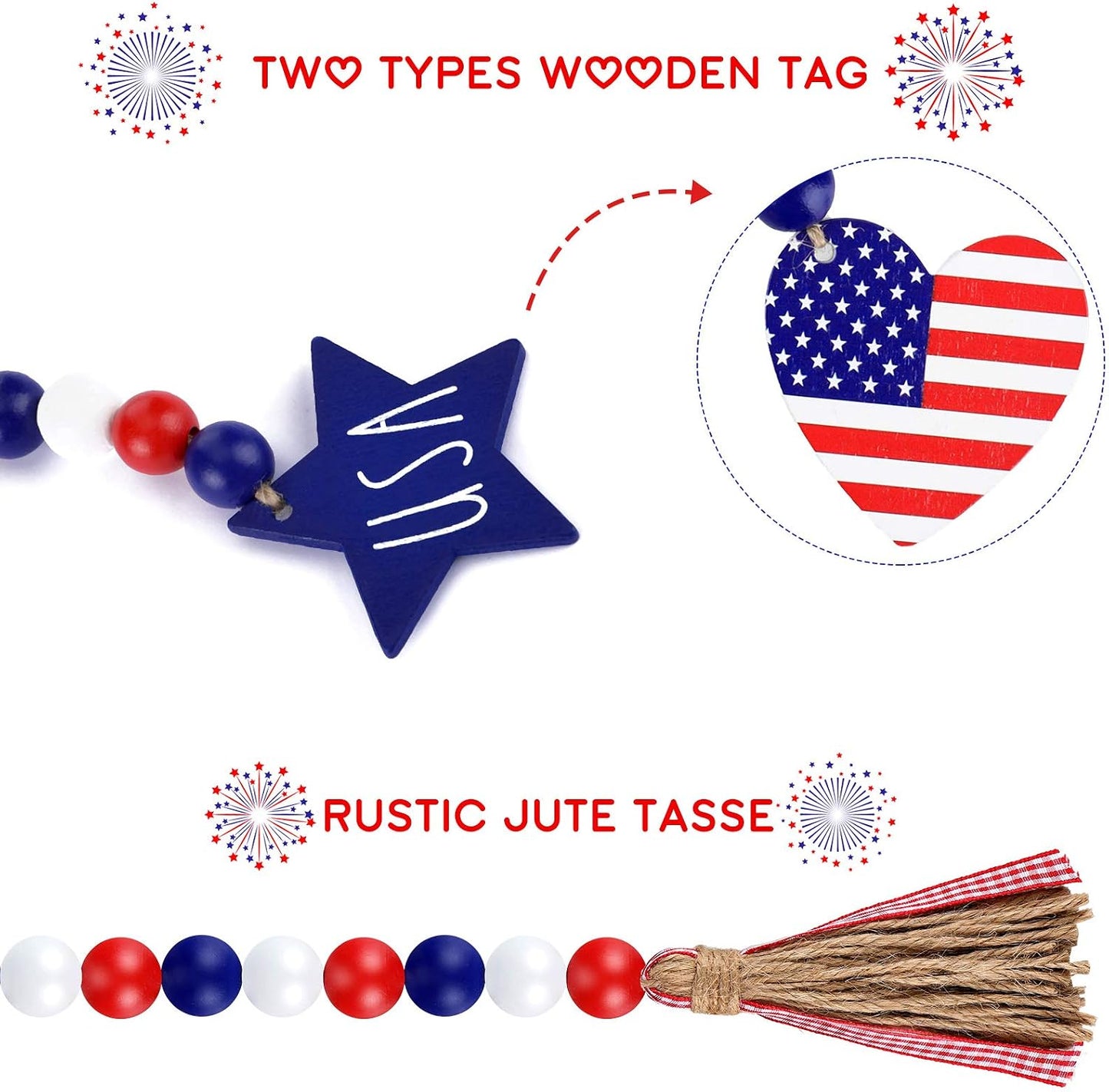 Independence Day Wood Bead Garland / Set of 3