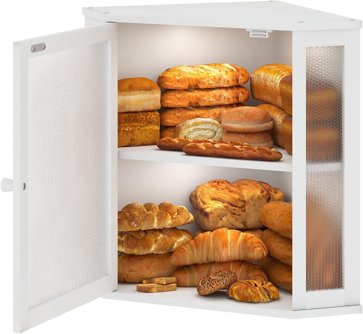 Corner Bread Box for Kitchen Countertop,Bread Storage for Homemade Bread, Double Layer Large Bamboo Kitchen Storage Bin