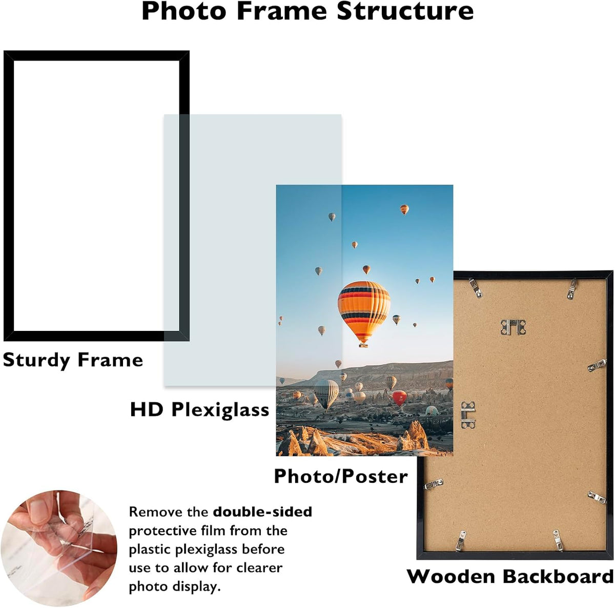 JCJMY 12x20 Picture Frame Set of 4 Black for Poster Photo Picture, Horizontal and Vertical Formats for Wall Hanging, 12