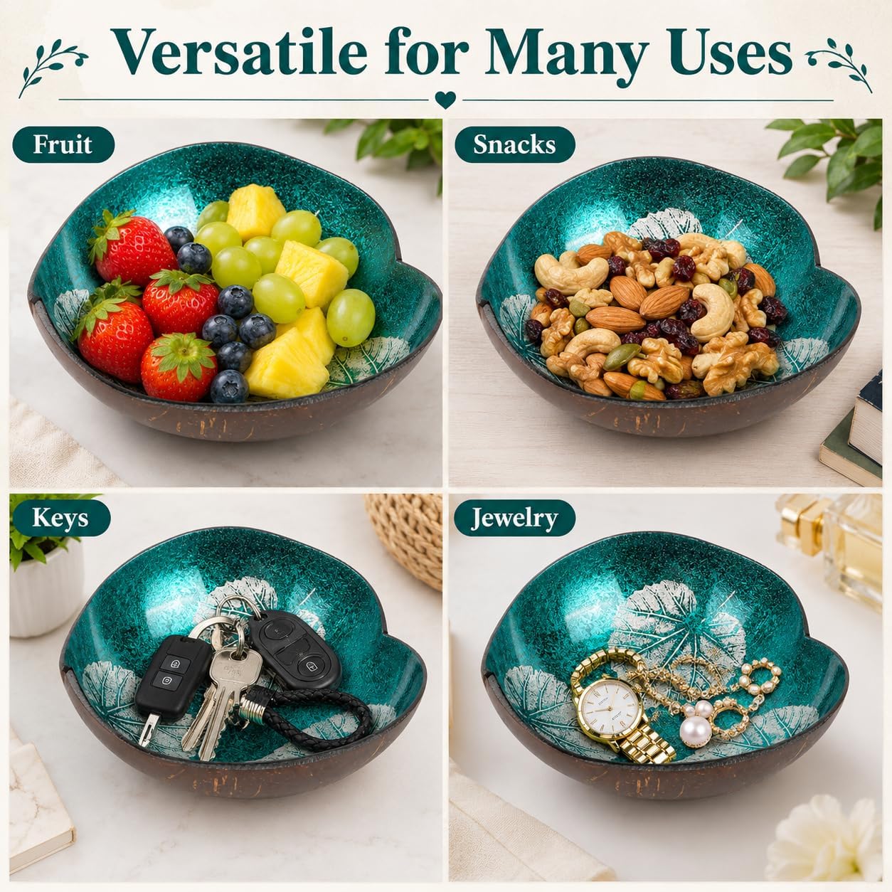 Key Bowl Holder for Entryway Table / Blue Leaves