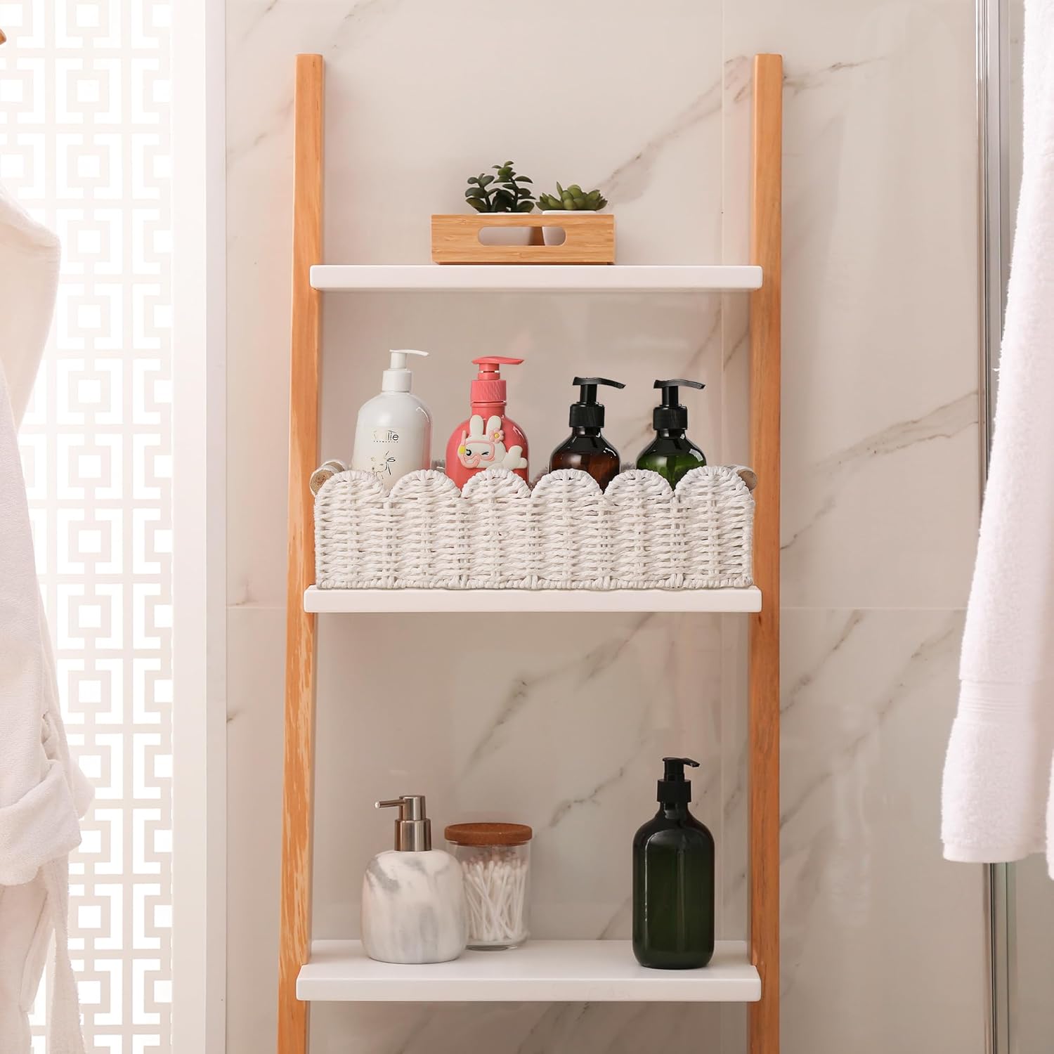 Toilet Paper Storage Basket Bathroom Counter Organizer Wicker Baskets for Organizing Basket / White
