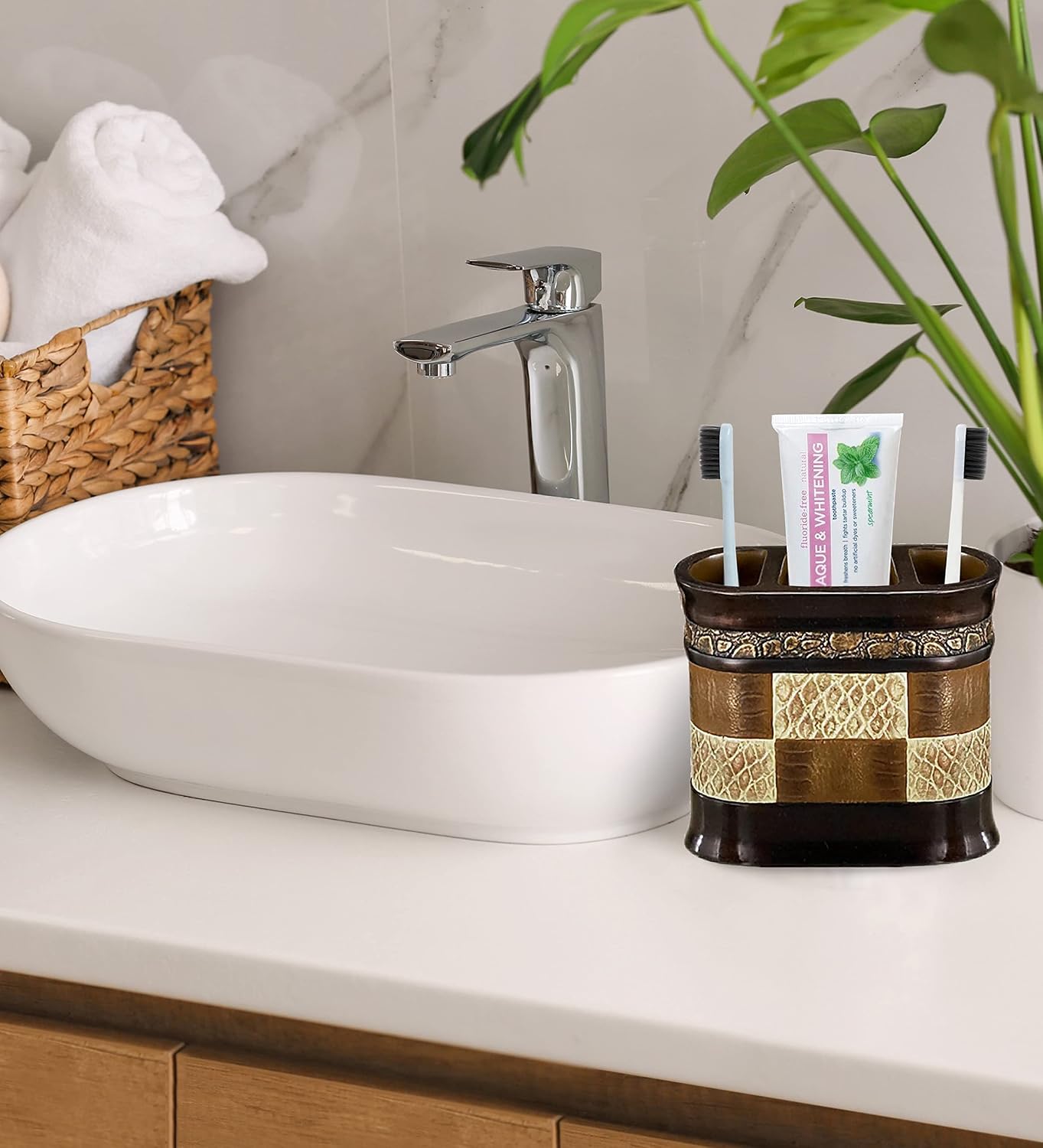 Zahari Home 4pc Zambia Stylish Bathroom Accessories Set Soap Pump, Tumbler, Tooth Brush Holder and Soap Dish Modern