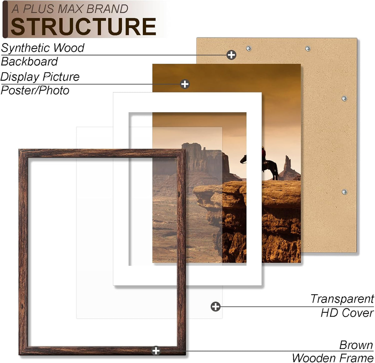 8x10 Picture Frame Set of 10 Brown Light Weight Tabletop and Wall Mount | 8 x 10 Inch Brown Wood-grain Engineered Wood