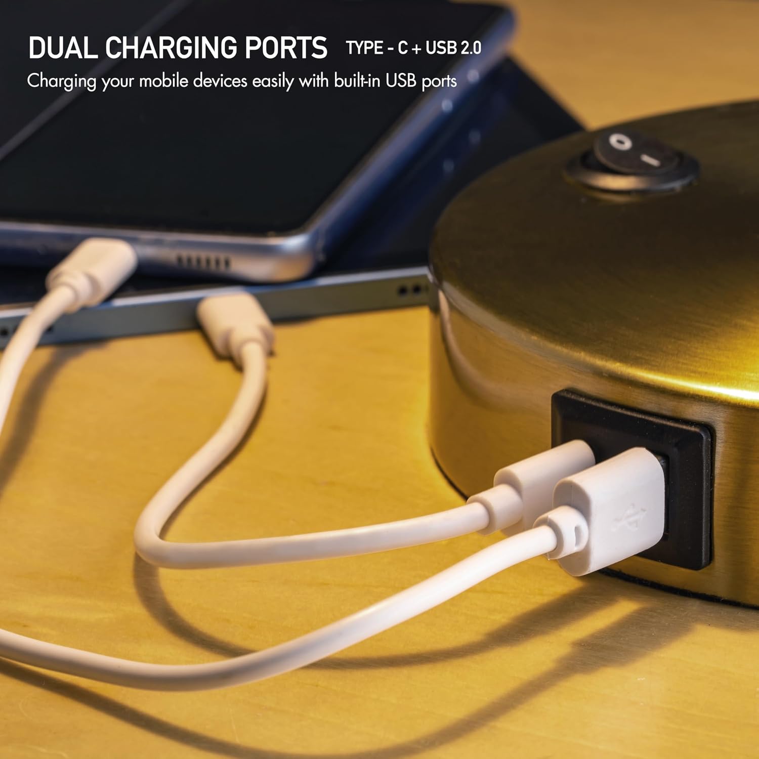 O'Bright Astrum - LED Desk Lamp with Dual USB Charging Ports, 100% Metal, 270 Degree Swivel Arms, Soft White Light