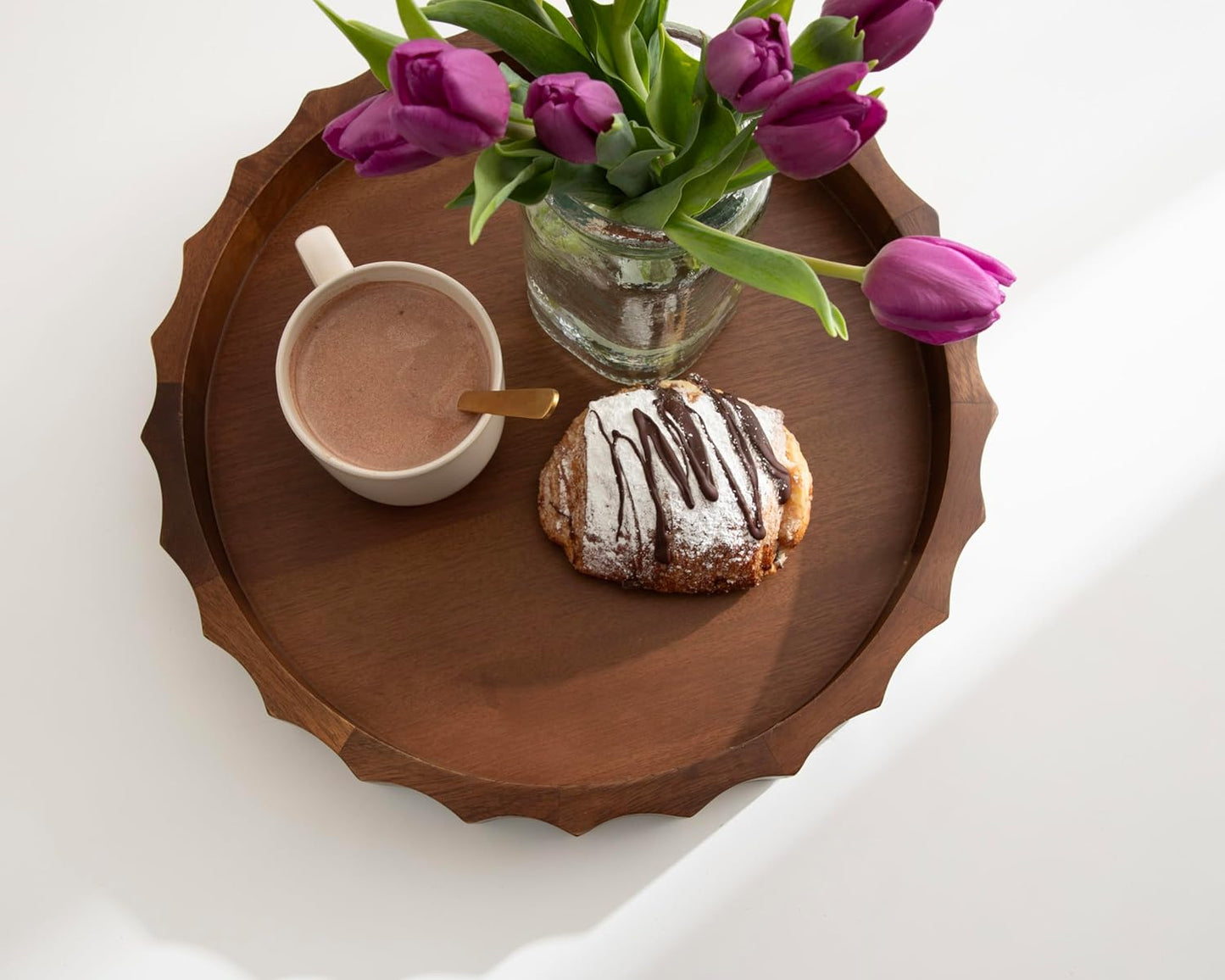 Lissi Decorative Round Tray / Walnut Brown / 15 Inch