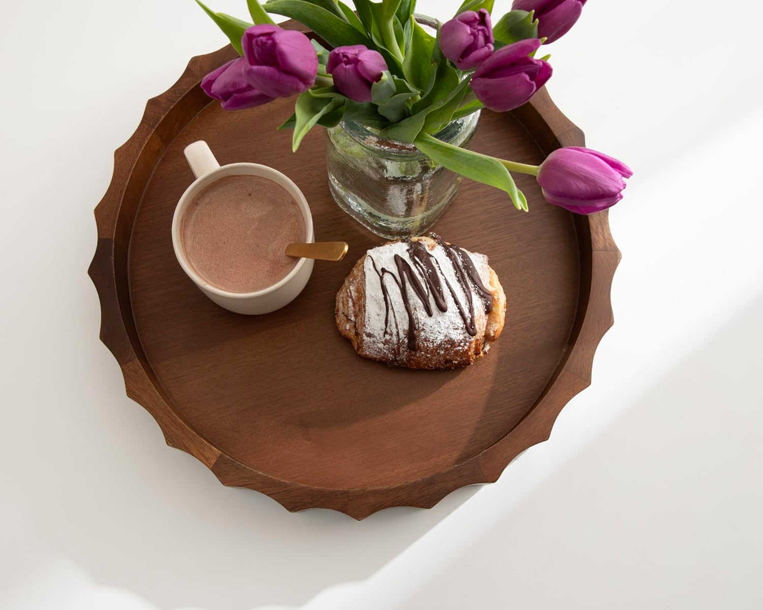 Lissi Decorative Round Tray / Walnut Brown / 15 Inch