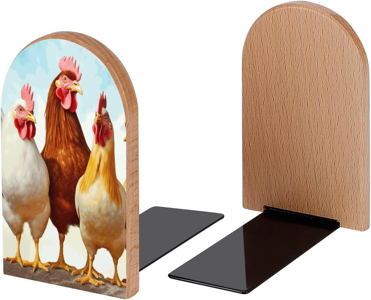 Chicken Roosters Farm Animals Book Ends Decorative Wood Bookends