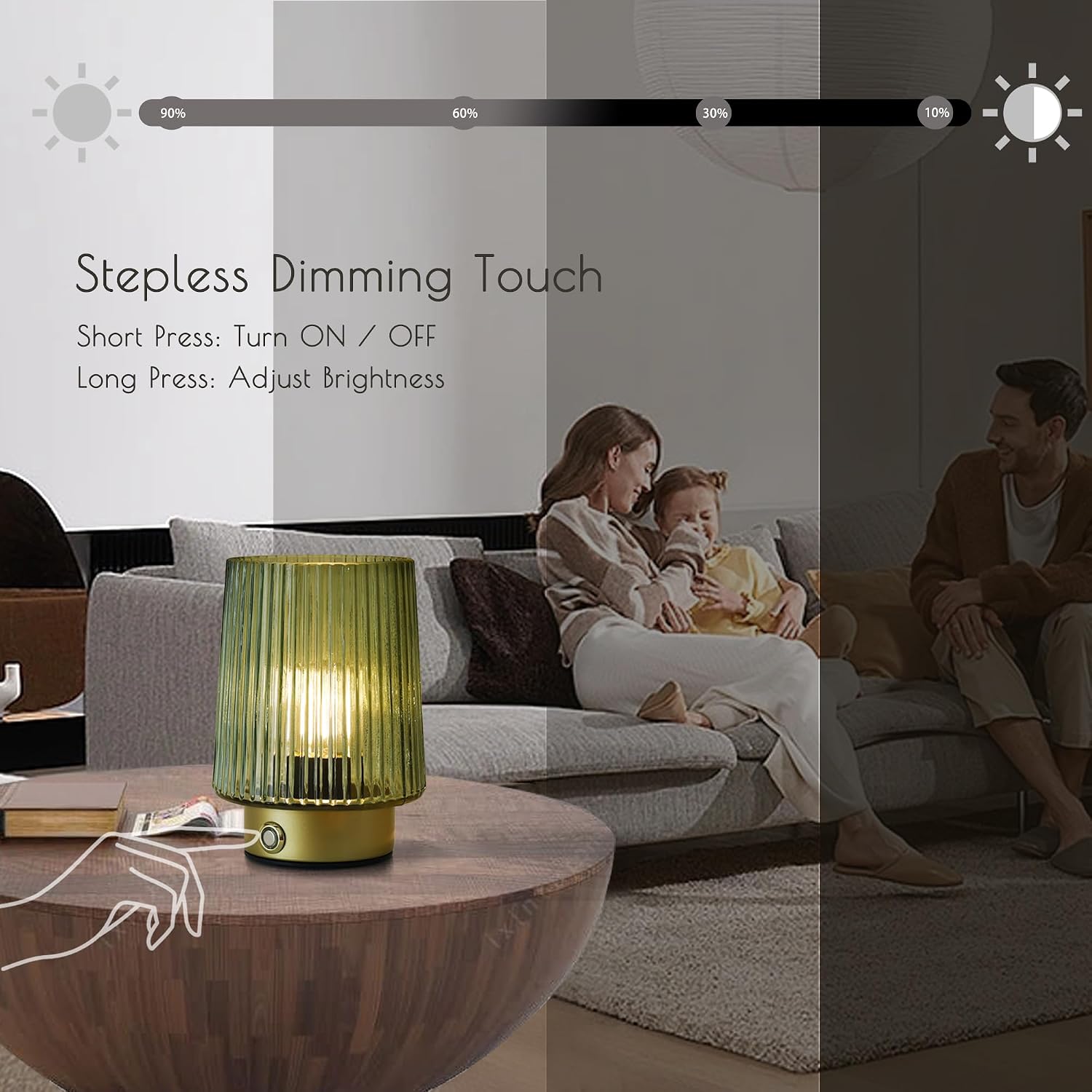 ULAROOM Cordless Lamp Rechargeable Battery Operated lamp, Glass Small Table lamp - Portable Dimmable Brightness Touch