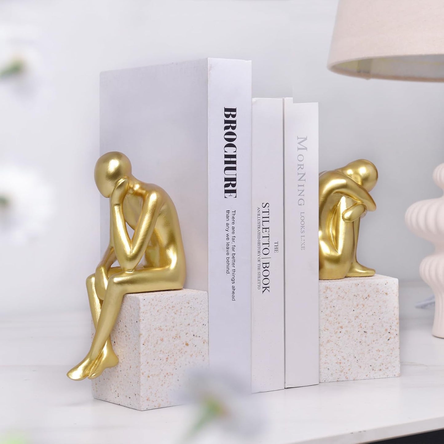 Unique Statue / Resin Book Ends / Thinker / Gold