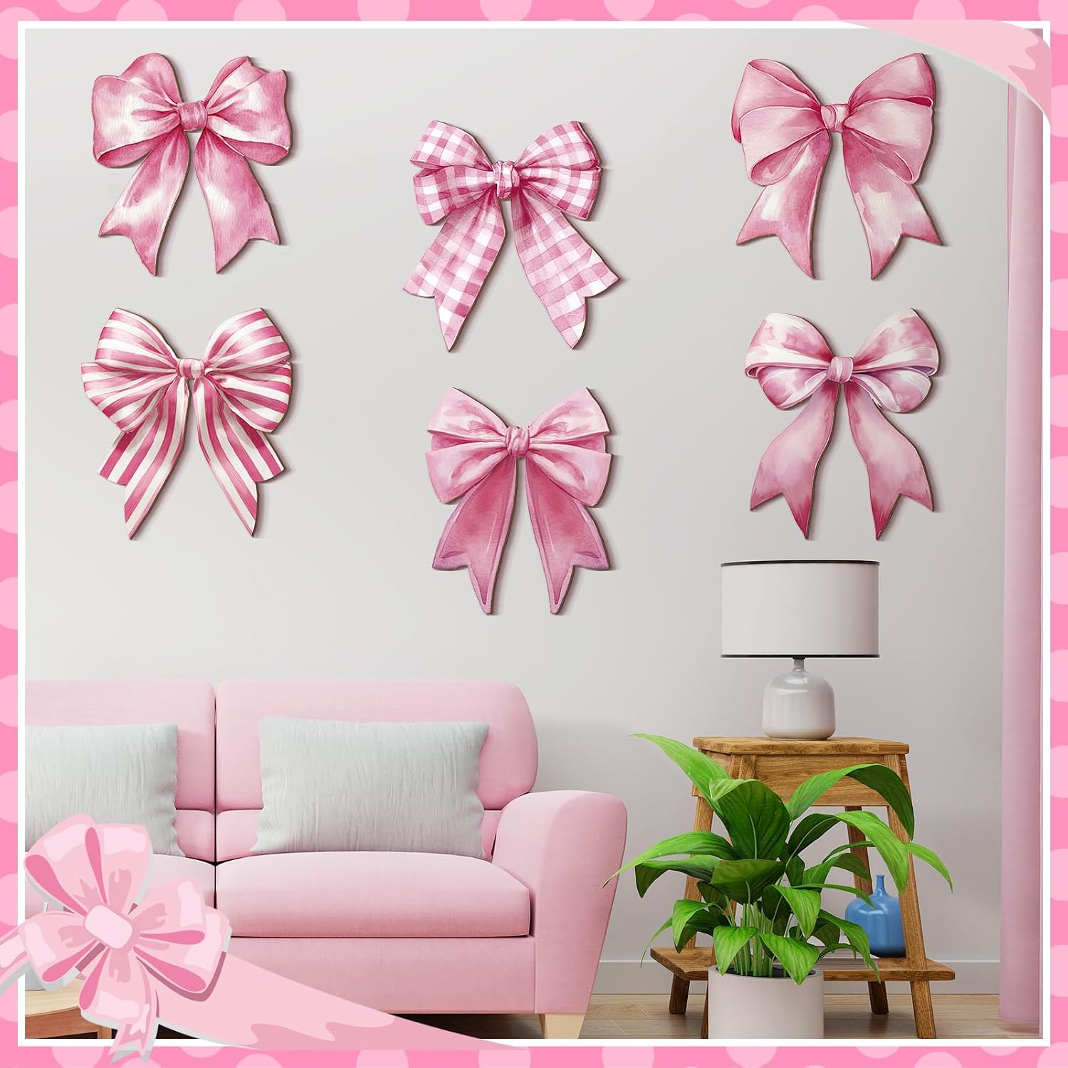 Bow Wall Decor Wooden Bow Wall Art Bowknot Hanging Plaque Signs / Elegant / Pink / Set of 6