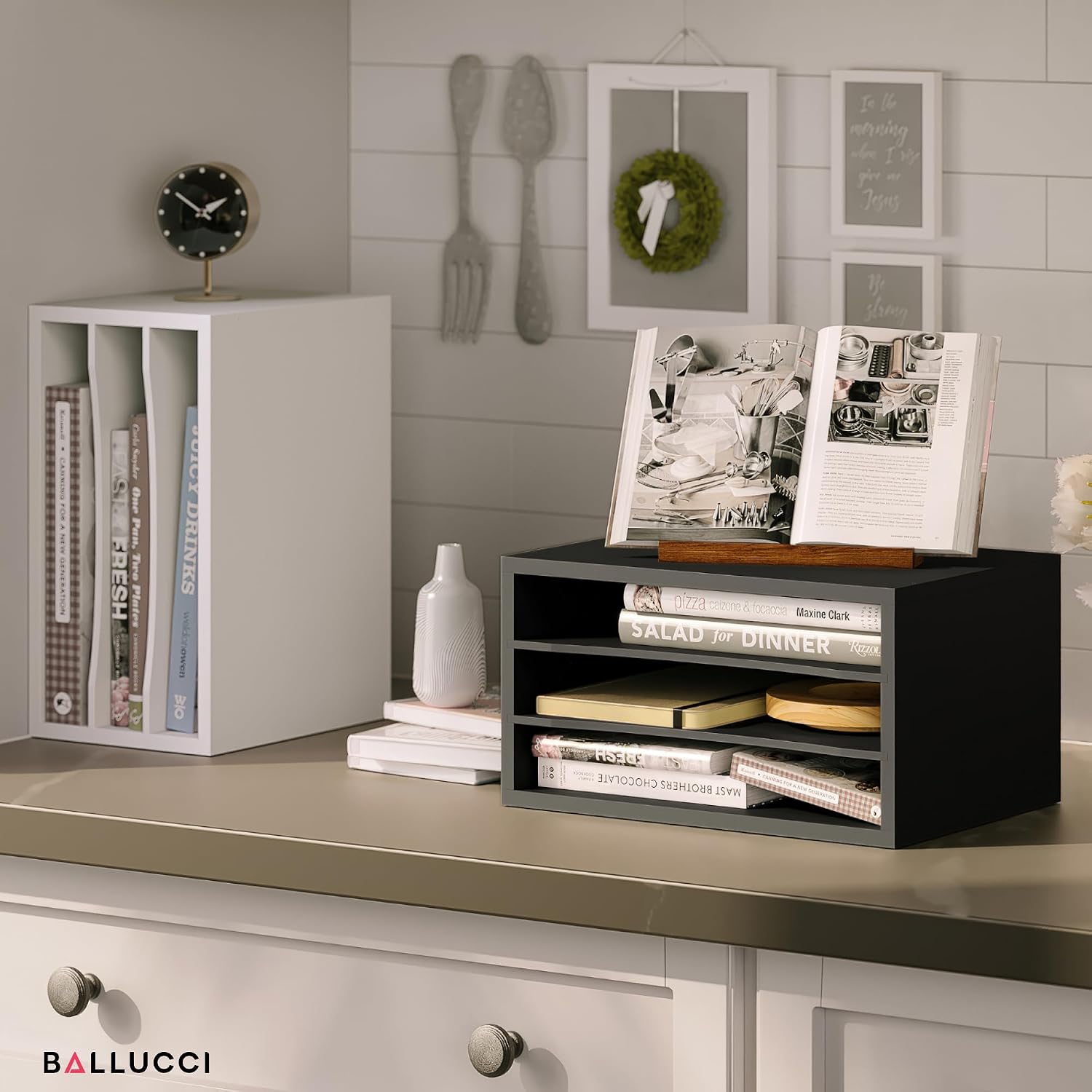 Ballucci Paper Organizer, 3-Tier Stackable Wood Desk Organizer, Document File Organizer and Mail Sorter with Adjustable