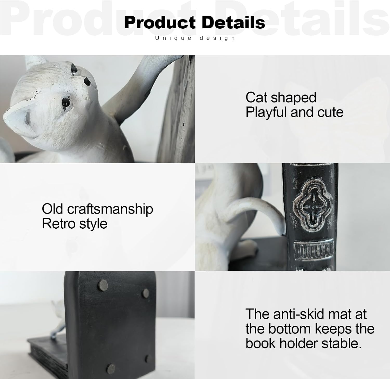 Decorative Bookends / Heavy Duty Resin Cat Bookends / White