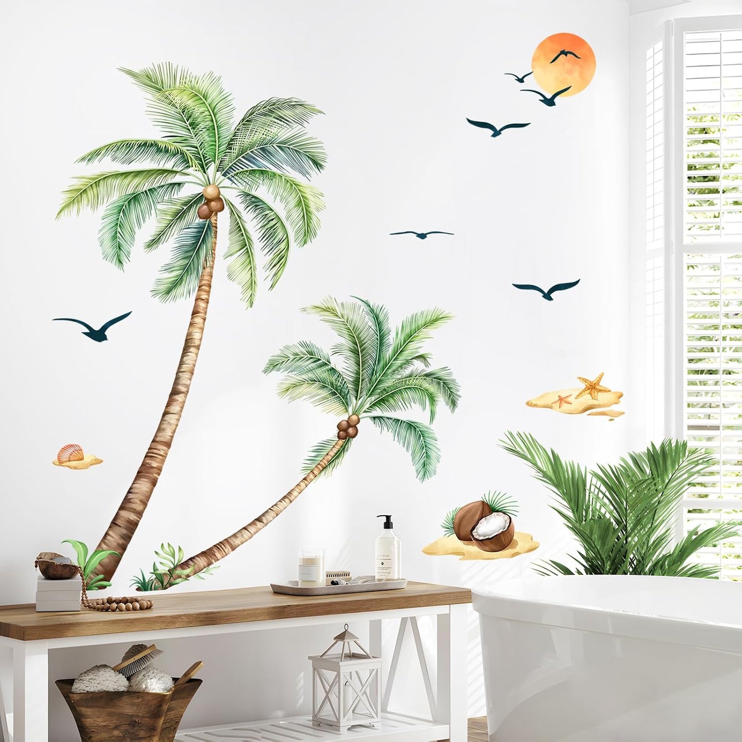 Tropical Wall Decals Peel and Stick Palm Leaves Summer Beach Wall Art Stickers / Palm Tree / Green