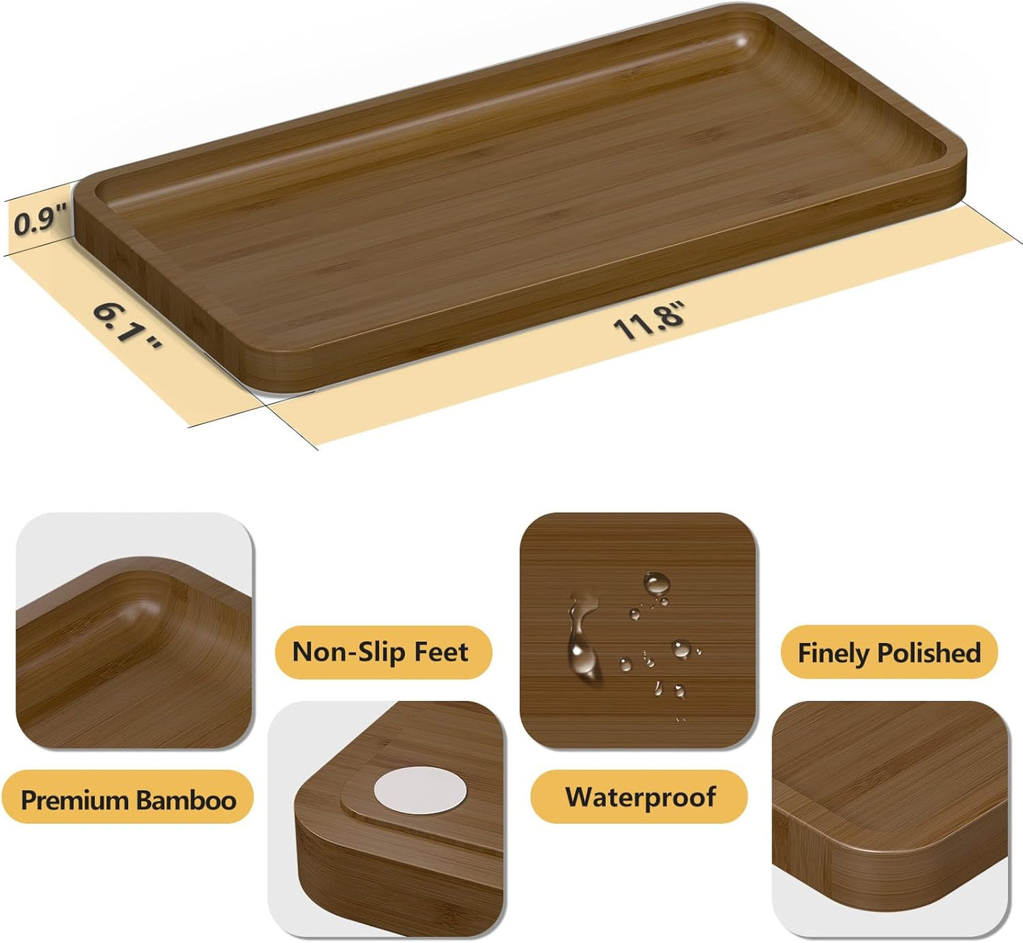 Candle / Bamboo Kitchen Tray / Brown / 11.8 x 6.1 x 0.8