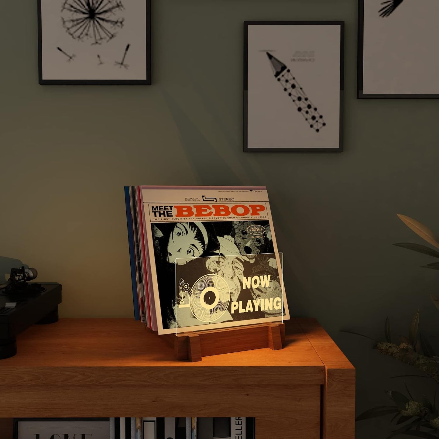 YuanDian Vinyl Record Storage, Now Playing Vinyl Record Stand | Light up Now Playing Wooden Acrylic Holder Shelf, Vinyl