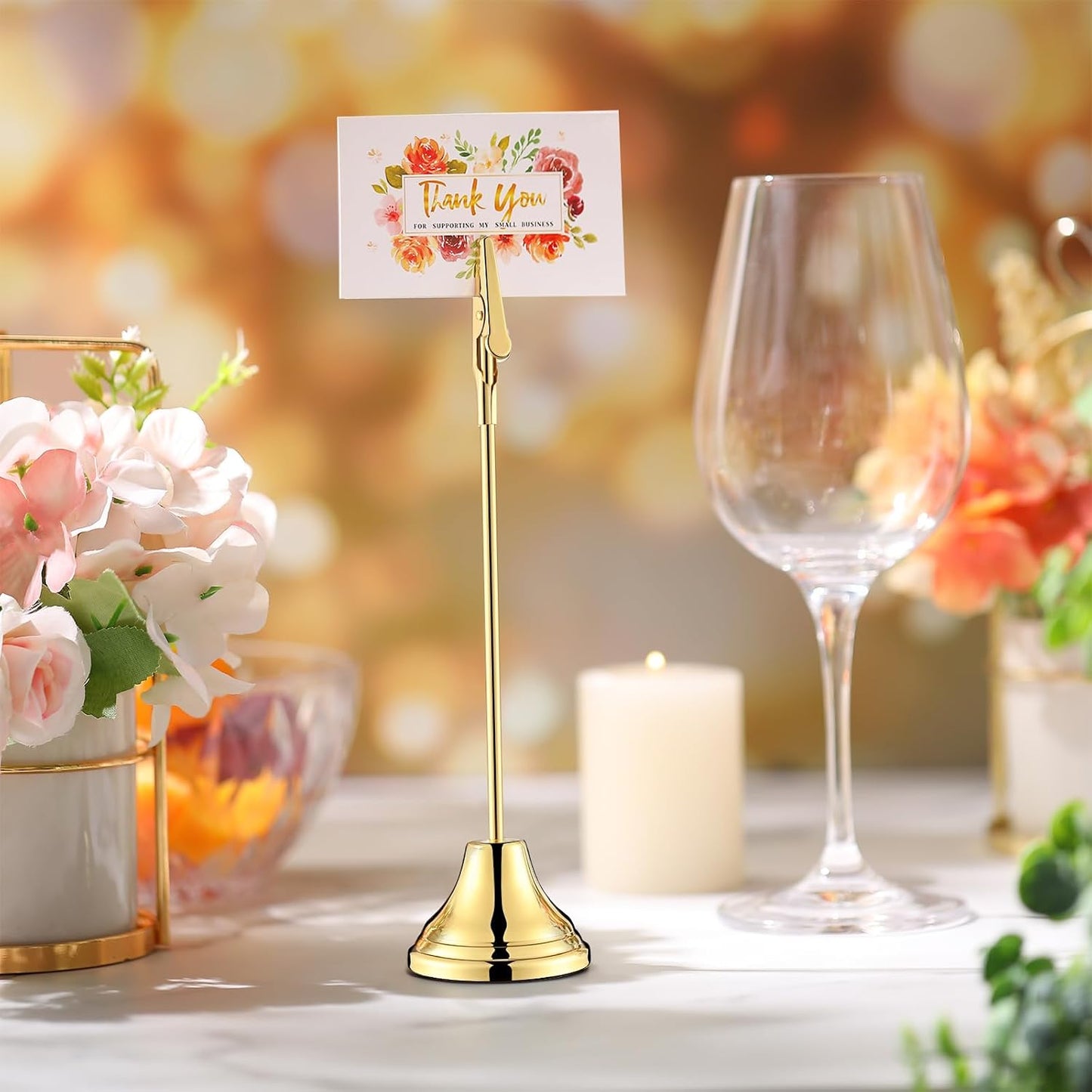 Skyygemm 12 Pcs Table Number Holders Metal Alligator Clip, Gold, 8 Inch | Cone Base Clips for Place Cards, Food Signs