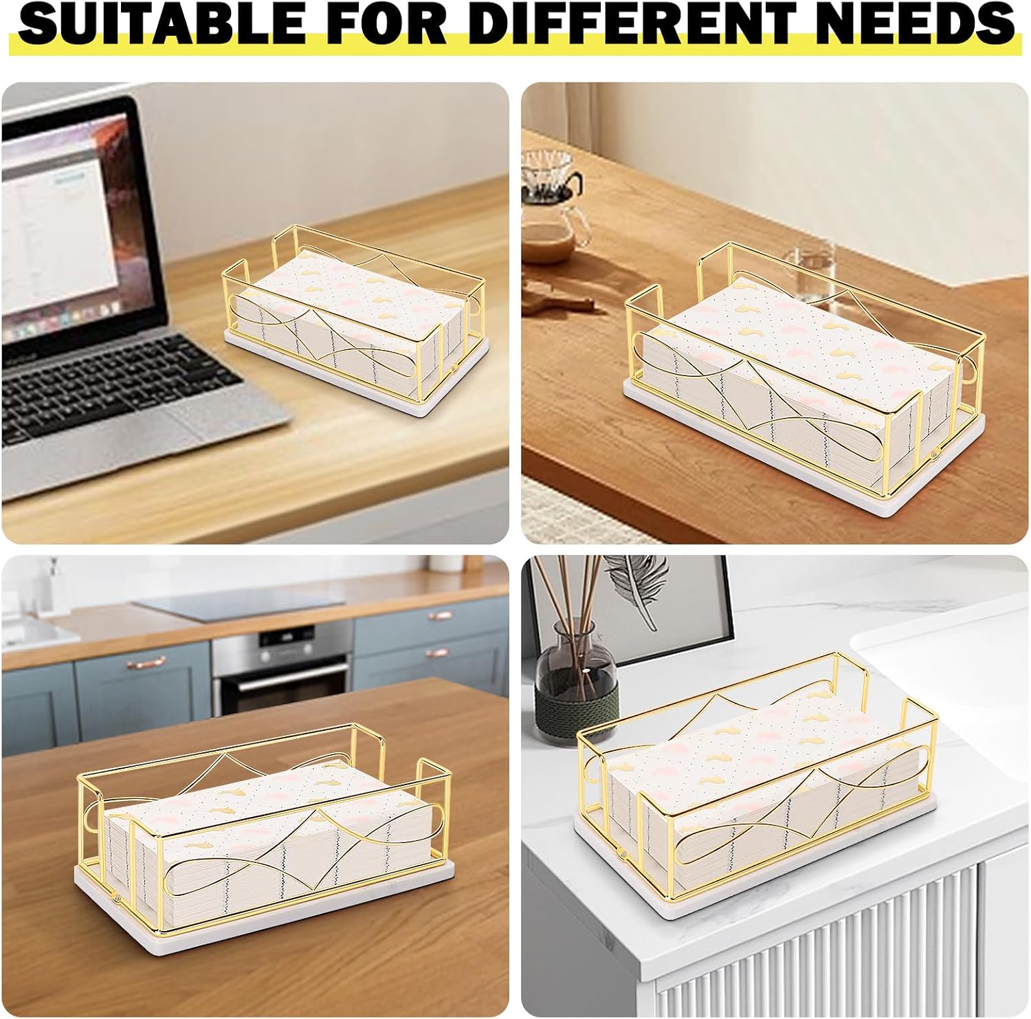 Modern Metal Napkin Stand / Gold / 3.2 Inches