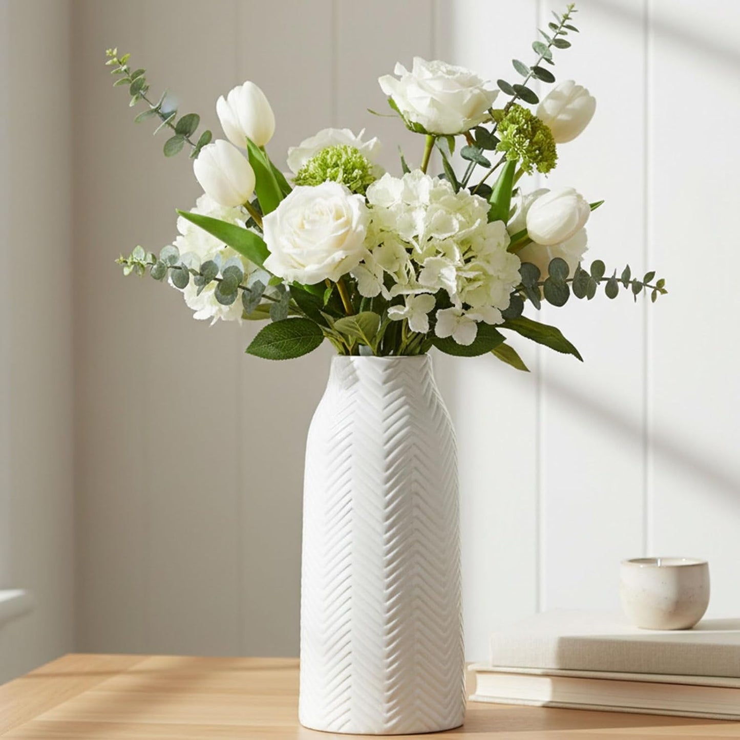 Vase for Flowers Ceramic Vase for Decor / 6d'' x 12"H / White