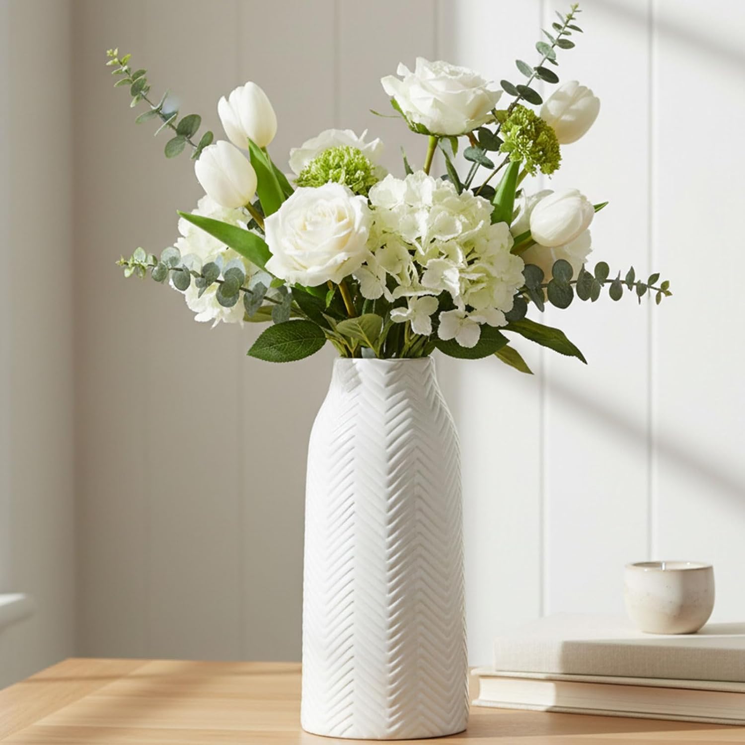 Vase for Flowers Ceramic Vase for Decor / 6d'' x 12"H / White