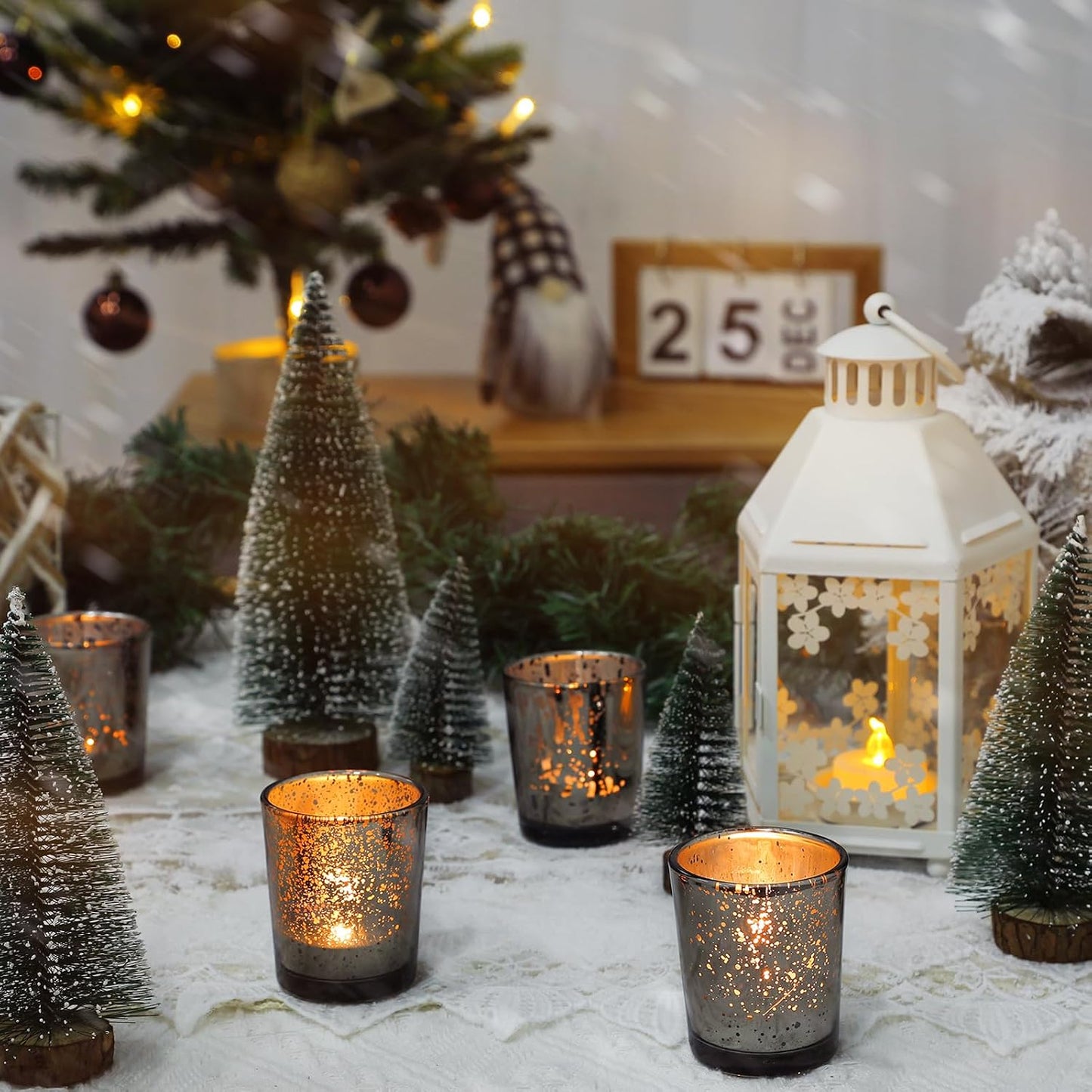 UPBUD Black Votive Candle Holders Set of 24 | Speckled Mercury Tealight Candle Holders for Wedding Centerpiece Table