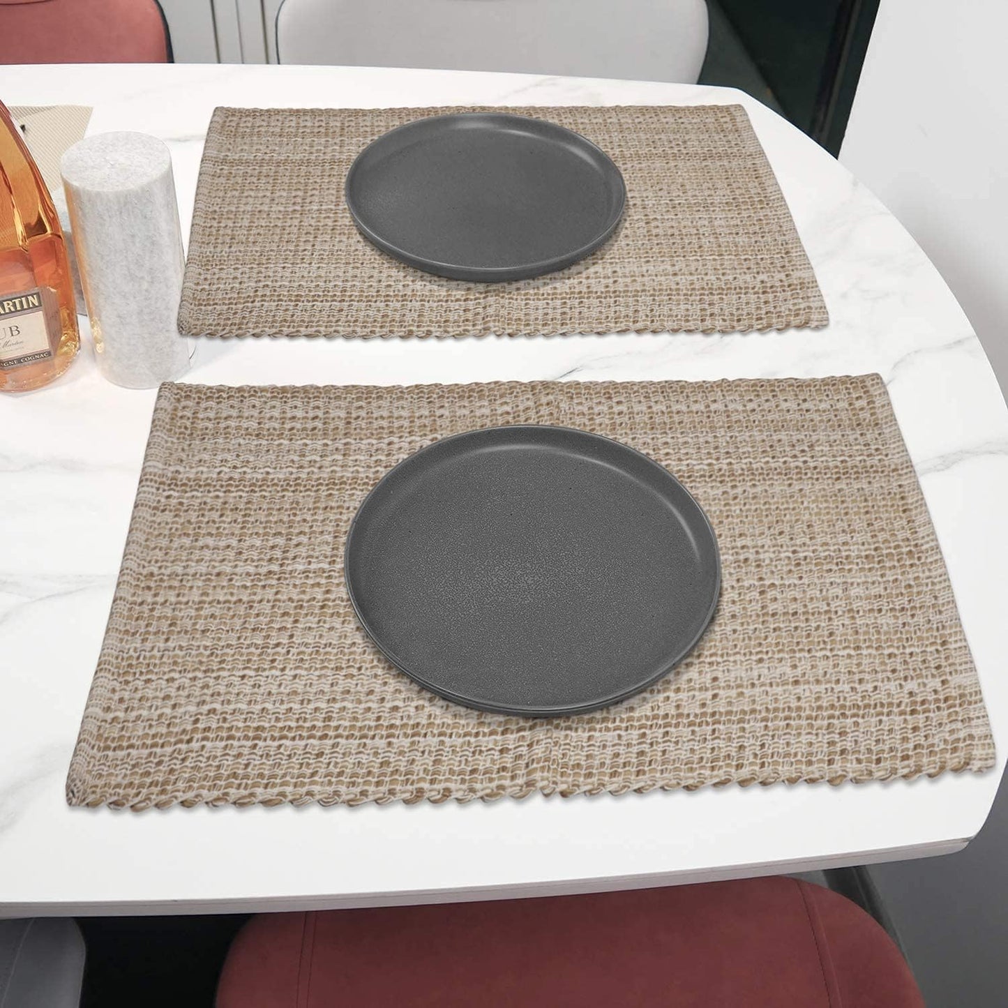 Urban Villa Two Tone Placemat Cotton Tablemat 14x20 (Set of 6) Eggshell