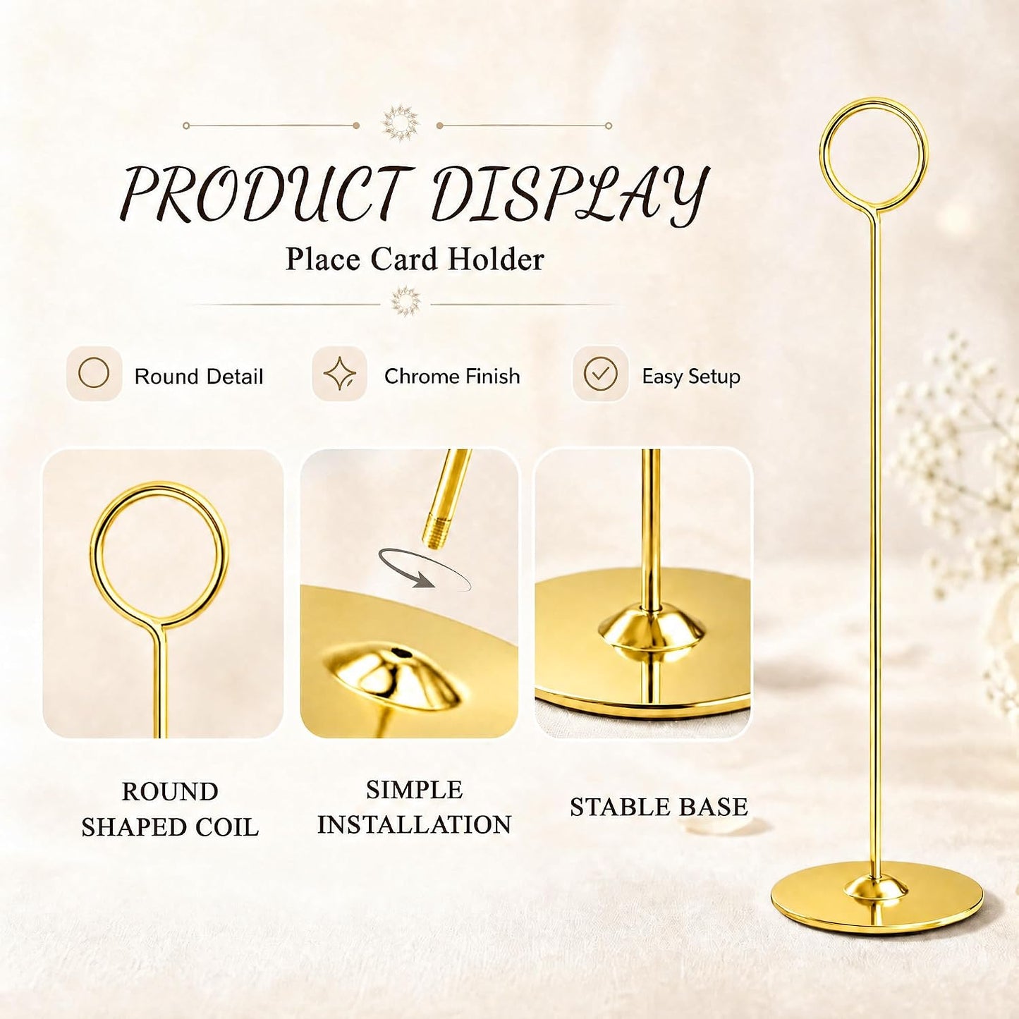Urban Deco 16PK Gold Table Number Holders Place Card Holders 12 Inch Table Card Holders Steel Card Holders for Photos