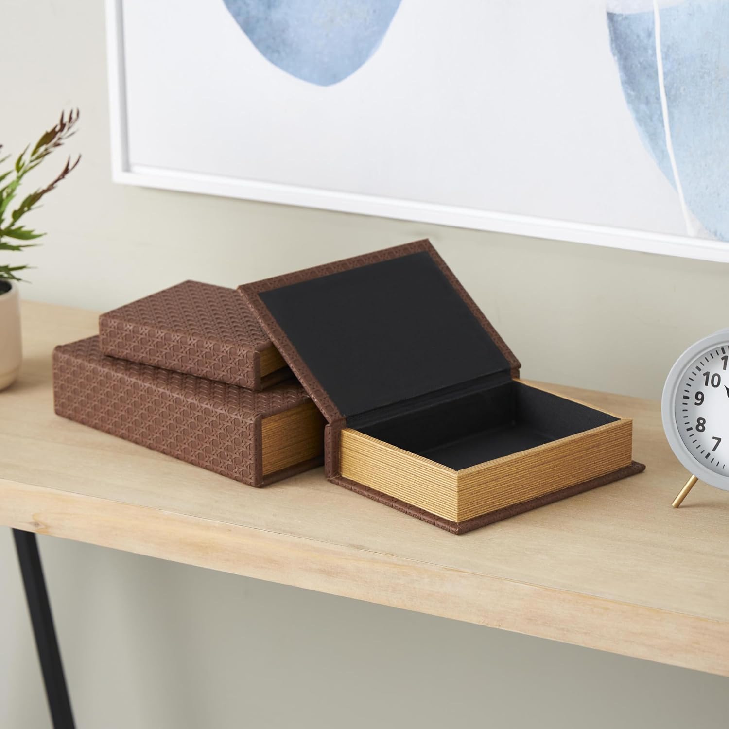 Faux Leather Decorative Box Book Shaped Book Shaped / Brown / 12", 10", 8"H / 8 Inch / Set of 3