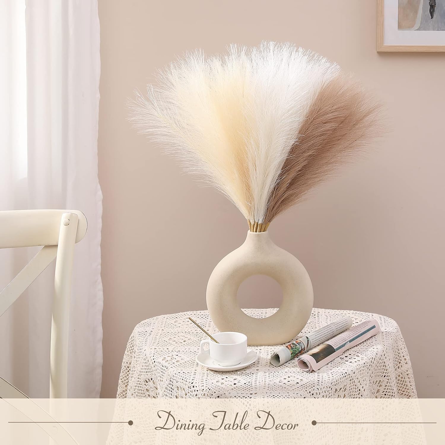 Artificial Pampas Grass Decor Boho Decor / Ivory & Beige & Sand / 17 Inch / 17.7 Inch / Set of 6