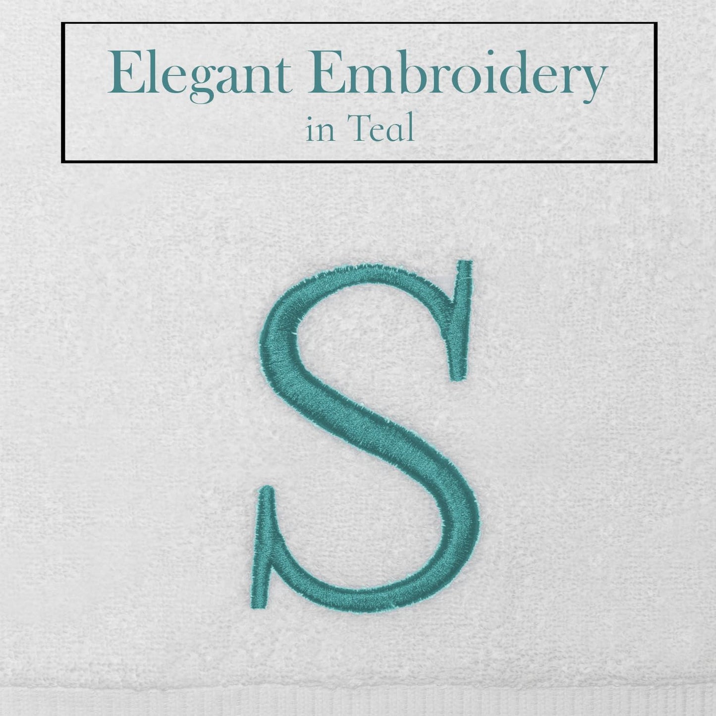 White with Teal Monogrammed Hand Towels for Bathroom - Set of 2 Letter S | Luxury Hotel Quality Initial Towels For